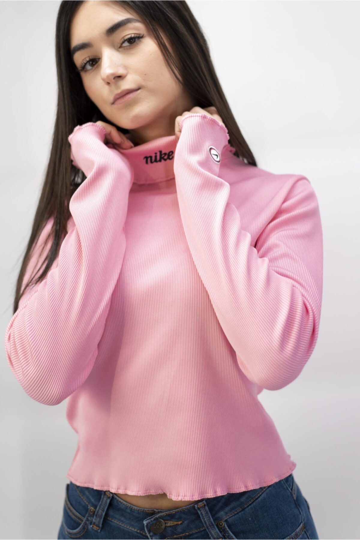 Nike Spor Kadın Nervürlü Uzun Kollu Üst Pembe