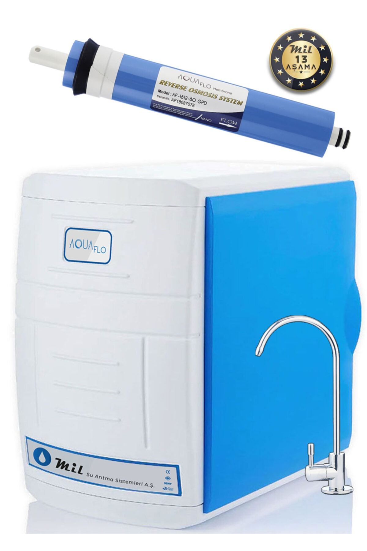 AQUAFLO 13 Aşamalı 12 Lt Metal Tanklı 80 Gpd Membranlı Su Arıtma Cihazı (mknp13-m-a)