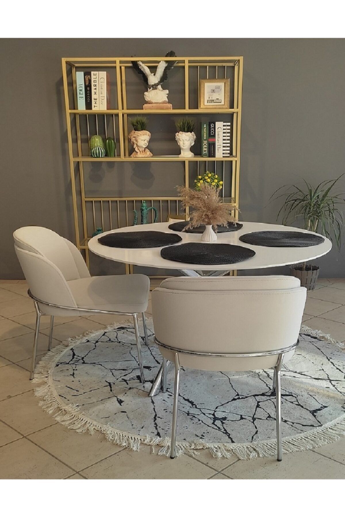 Alperarda Design Morena Sandalye 4 Lü Krem Yönsüz Kadife