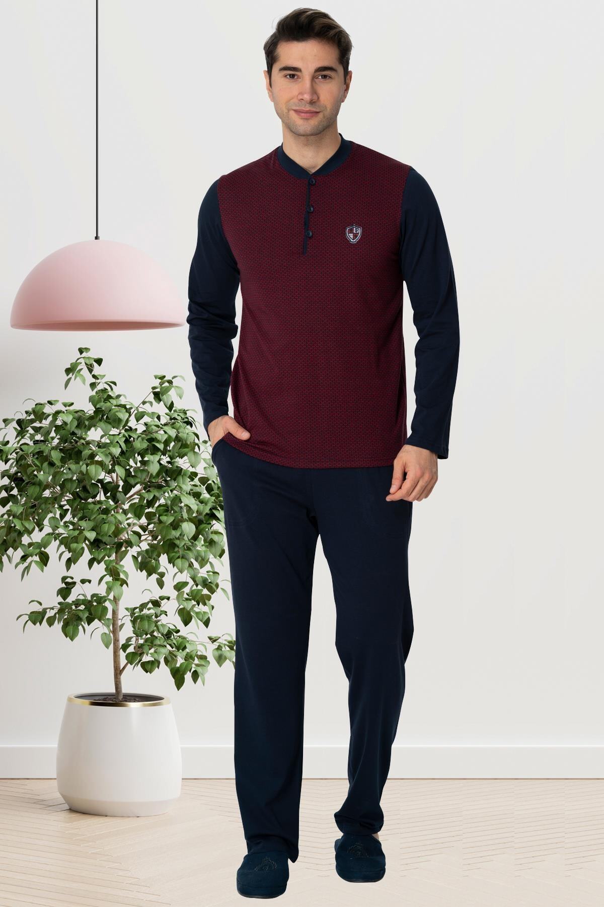 By Mecit Pijama Erkek Bordo Büyük Beden Pijama Takımı