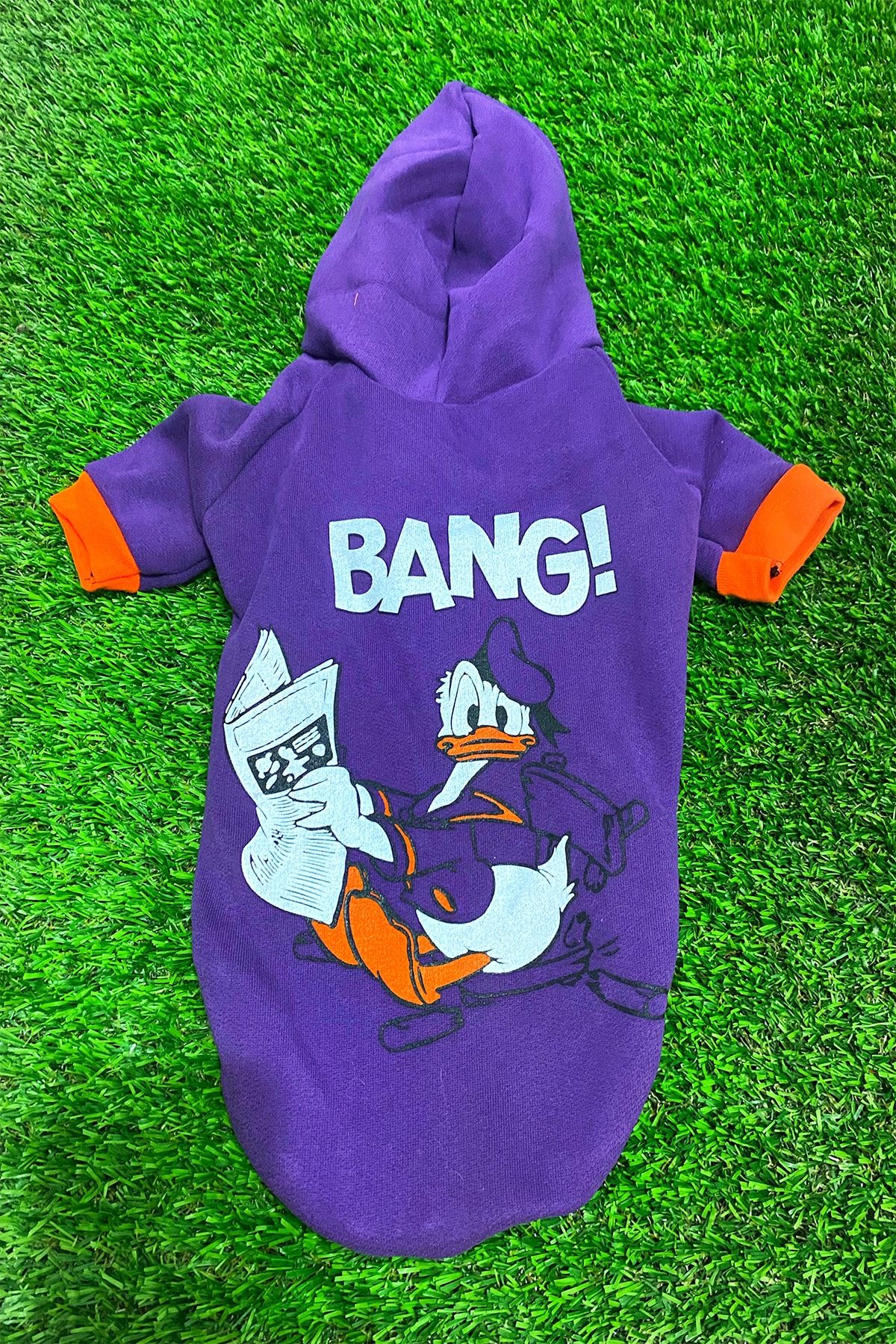 CUCCİOLO Unisex Mor Donald Duck Baskılı Kalın Kumaş Köpek Kedi Kapşonlu Sweat Kıyafet