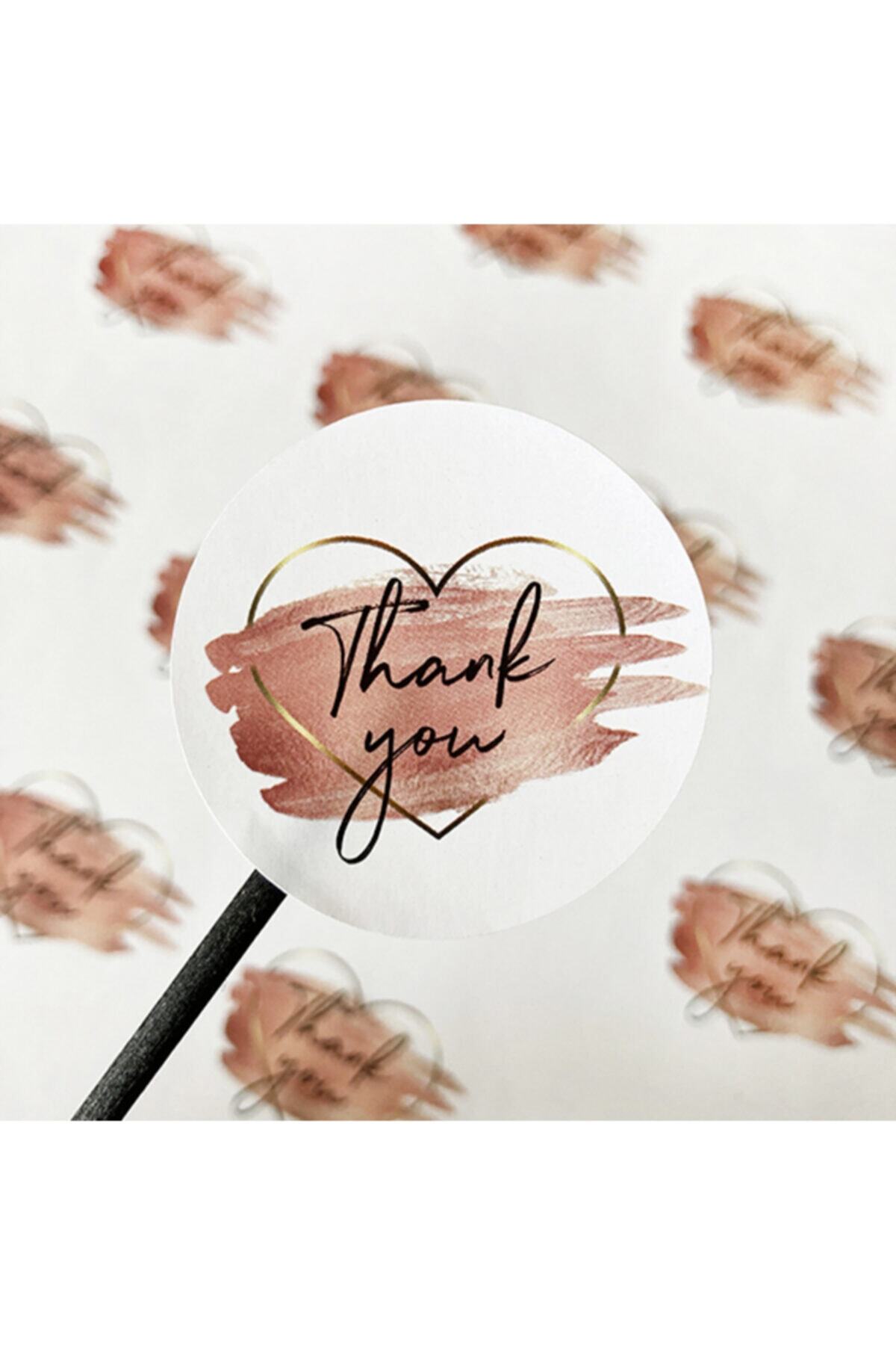 etikettcim Sticker Kuşe (4X4CM) 70 Adet - Thank You- Kalp