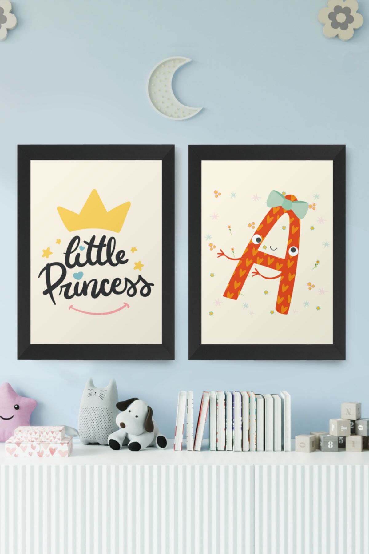 digital art Little Princess Prenses Kız Çocuk Odası A Isim Baş Harfli Tablo Siyah