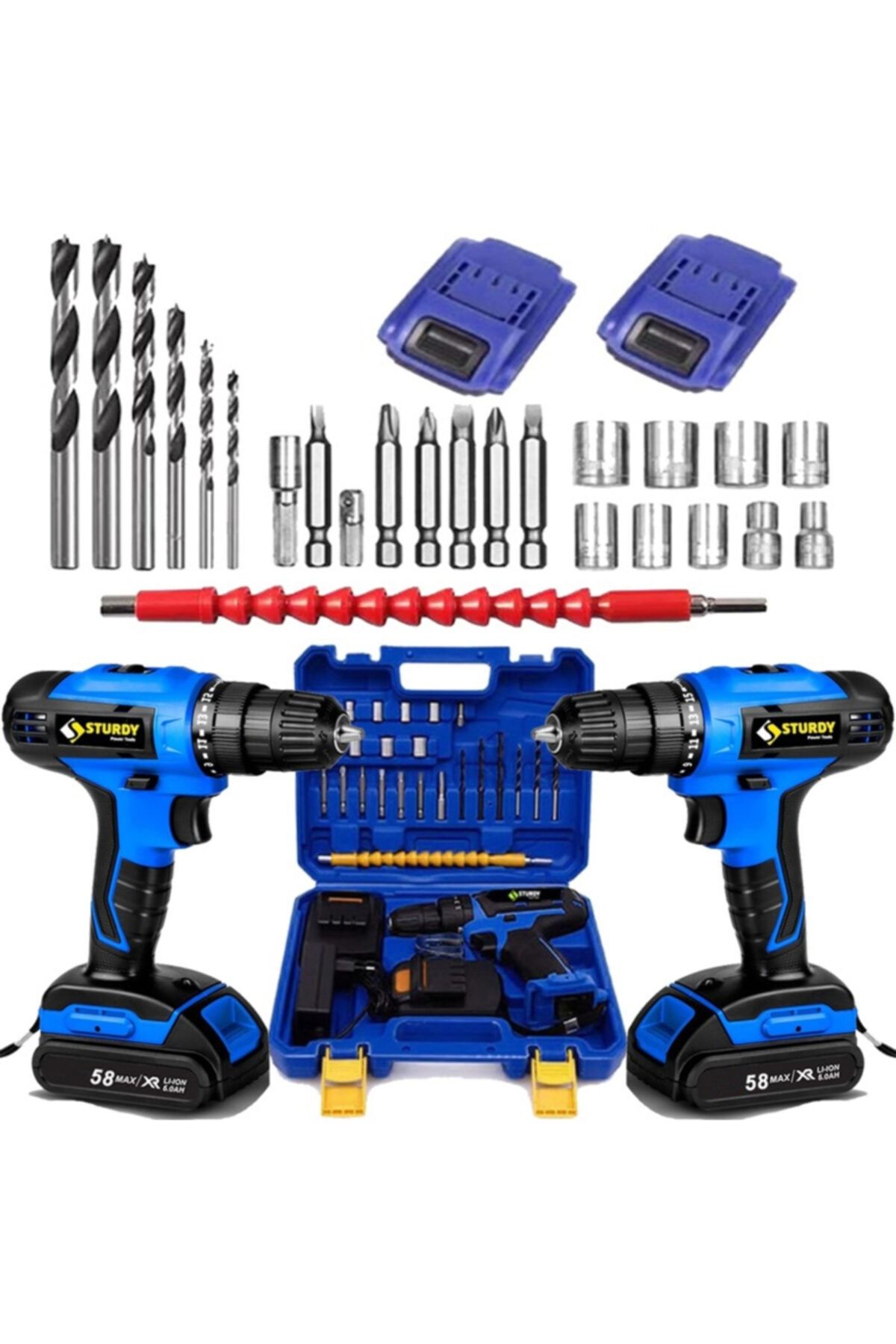 Sturdy Japon Professıonel Tools 58v 8ah Kn Metal Şanzıman Şarjlı Çift Akülü Vidalama 27prç Uç Setli