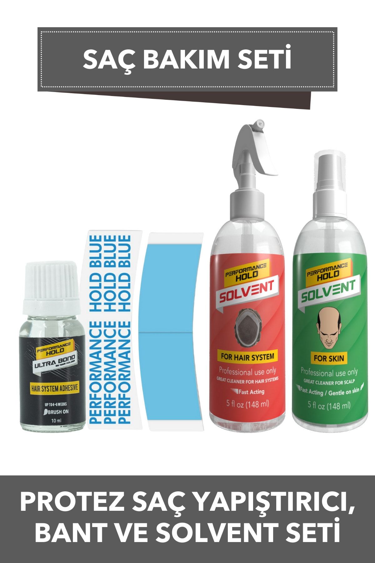 Performance Hold Ultra Bond Yapıştırıcı & Mavi Oval Saç Bandı 36 Adet & Cilt Ve Protez Saç Solventi