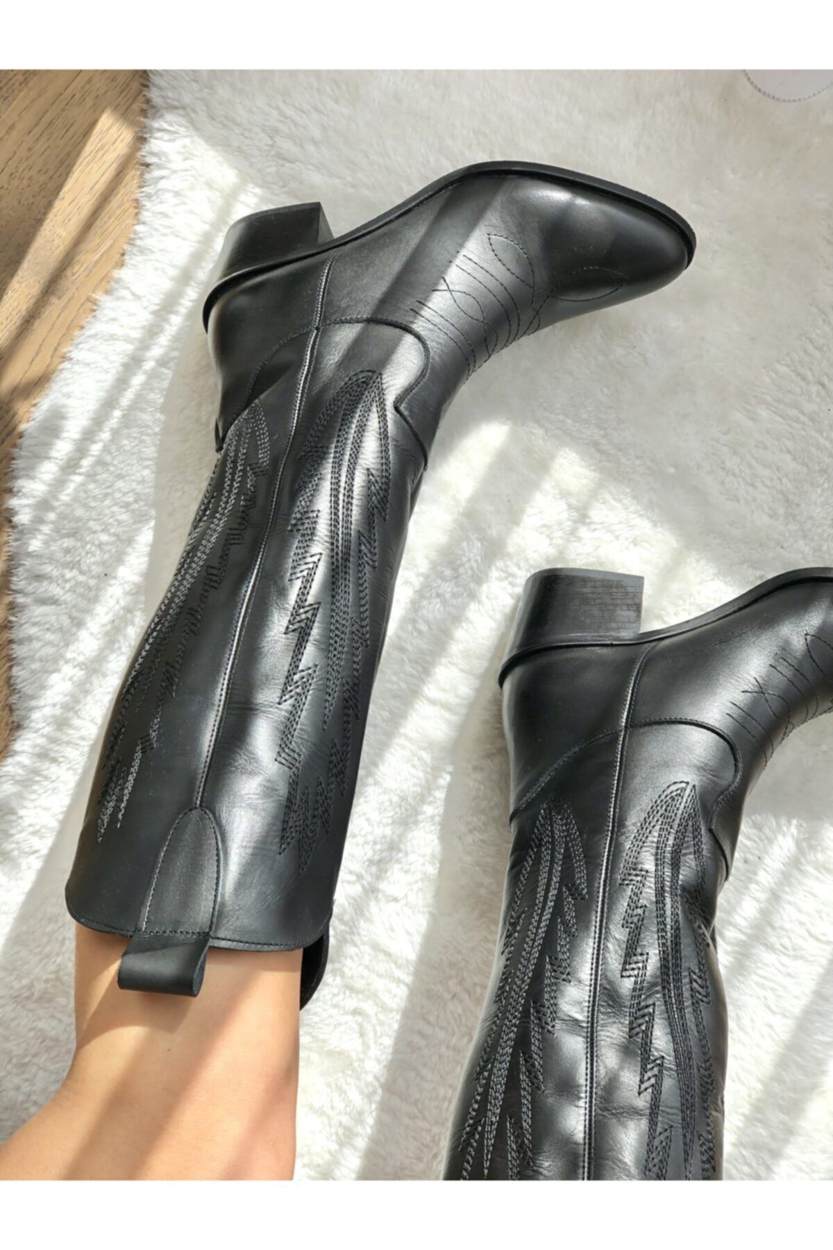 LA PASSION Western Nakışlı Siyah Çizme