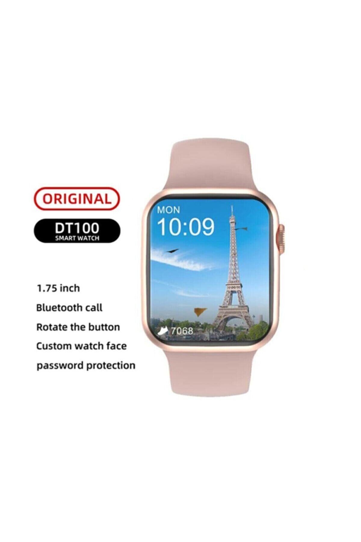 UO PAZAR Watch 7 Dt100 Plus Smartwatch 2021 Yeni Akıllı Ip67 Su Geçirmez Bluetooth Çağrı Android Ios Pembe