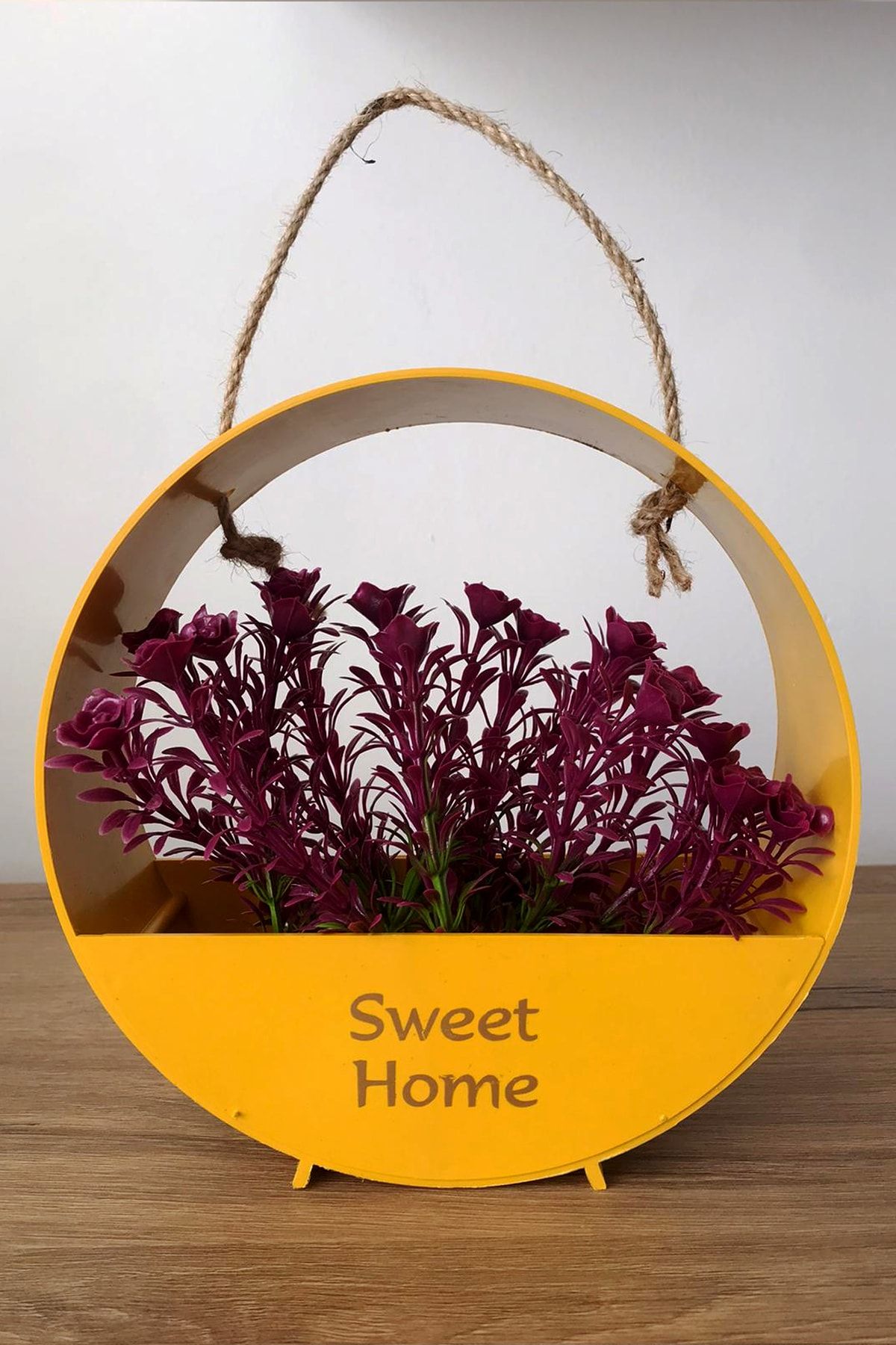 Balımo Yuvarlak, Yapay Çiçekli, Askılı, Kapı, Duvar, Masa Üstü Süsü - Dekoratif Obje Sweet Home Sarı