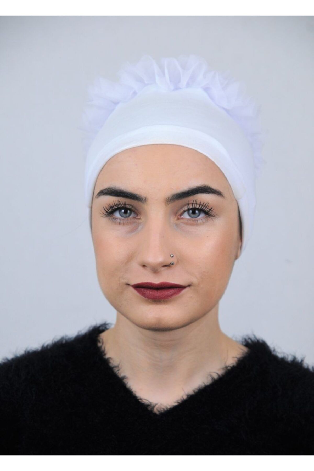 R&S modibone Önü Silikonlu Kaymaz Fırfırlı Bone Penye Beyaz Renk