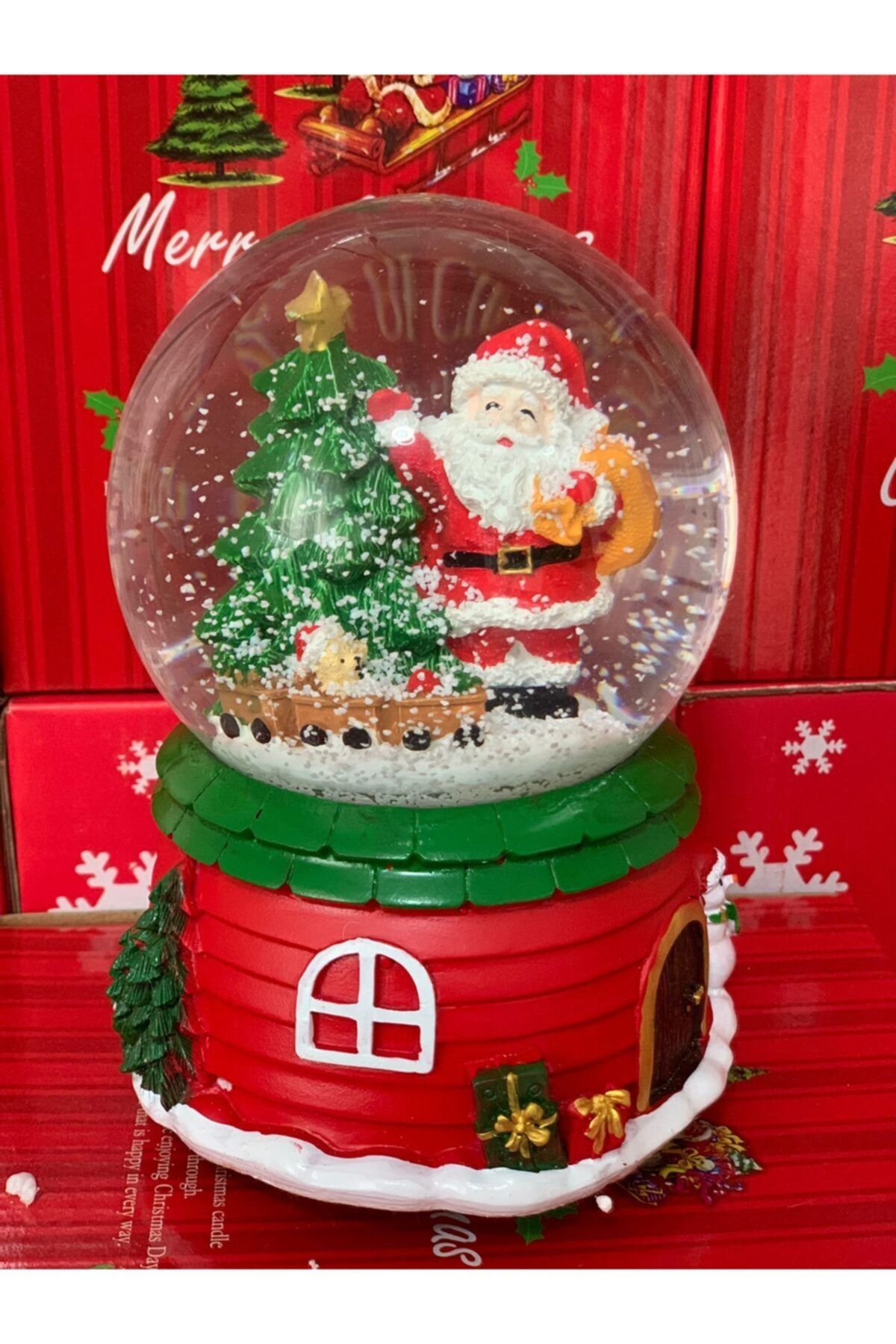 Poly Yılbaşı Noel Baba Kar Küresi Orta Boy Pilli Işıklı Ve Müzikli