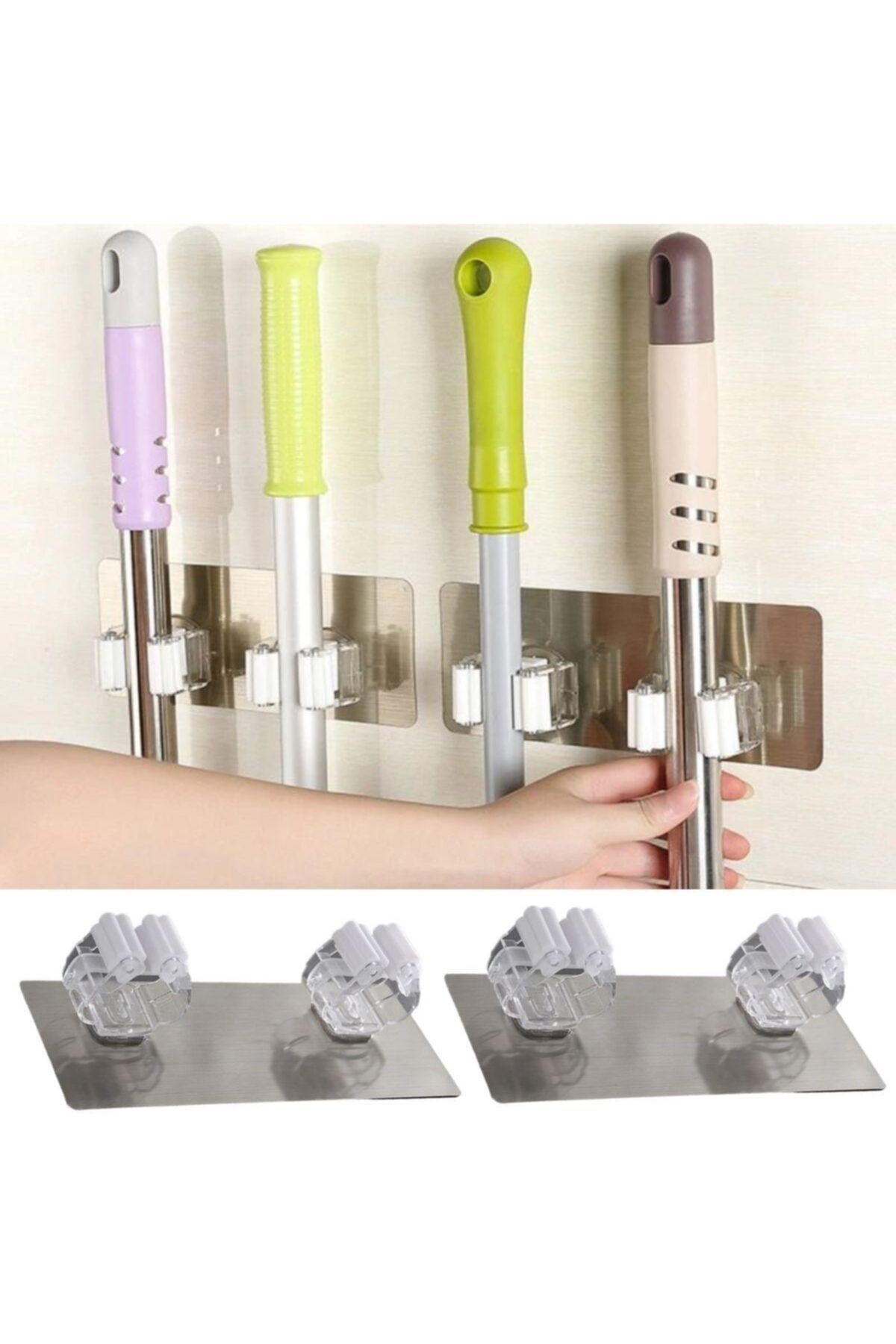 BRCTOPTAN Pratik Organizer 4'lü Yapışkanlı Fırça Paspas Mop Fırça Sabitleyici Ergonomik Alet