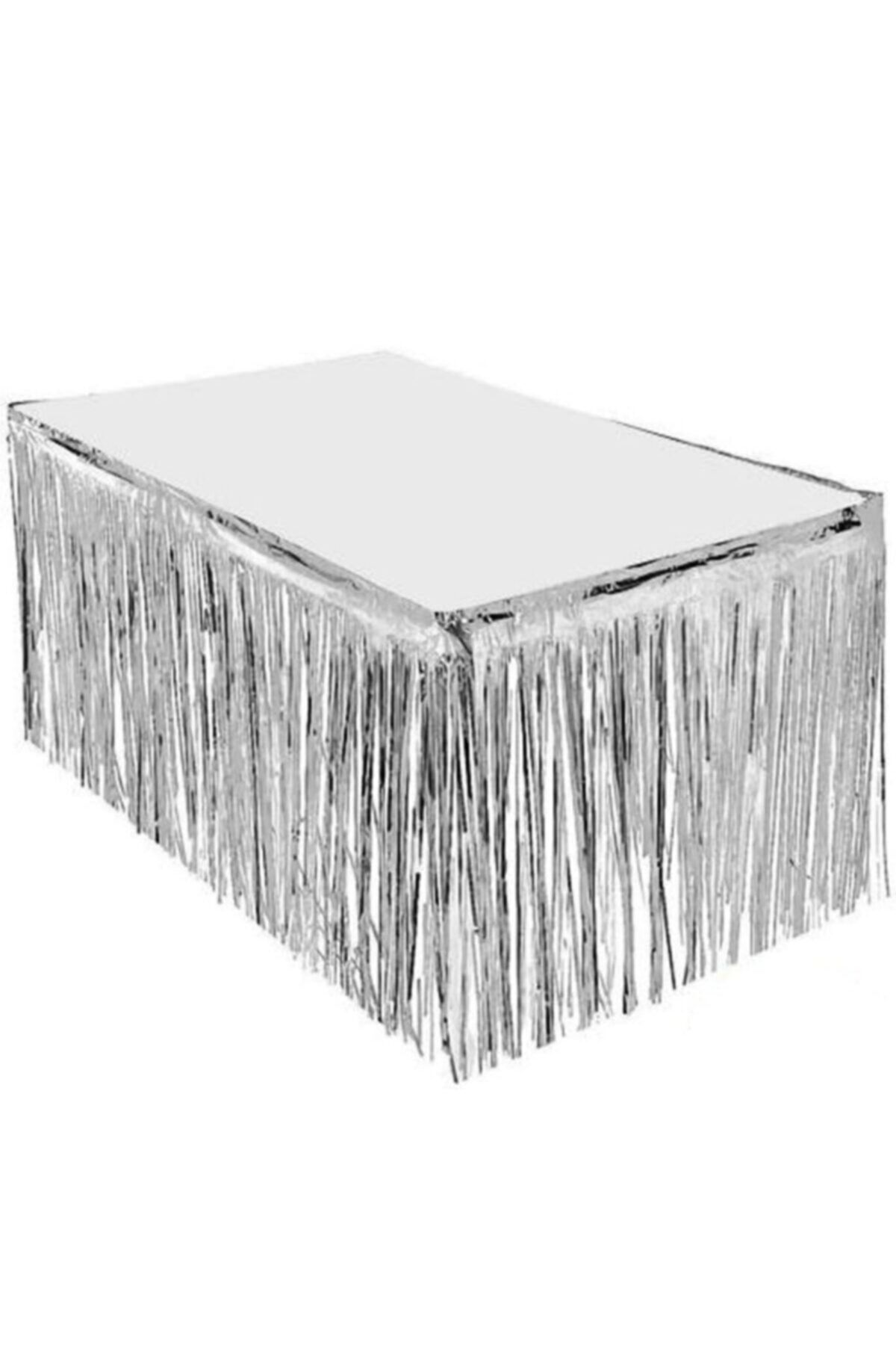 Emelidesign Püsküllü Işıltılı Metalize Gümüş Renk Masa Eteği 75 Cm X 4 M