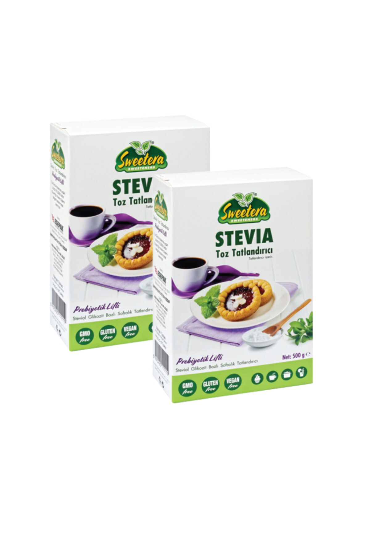 SWEETERA Stevia Prebiyotik Lifli Tatlandırıcı Toz 500 gr 2'li + Hediye Preven El Temizleme Mendili