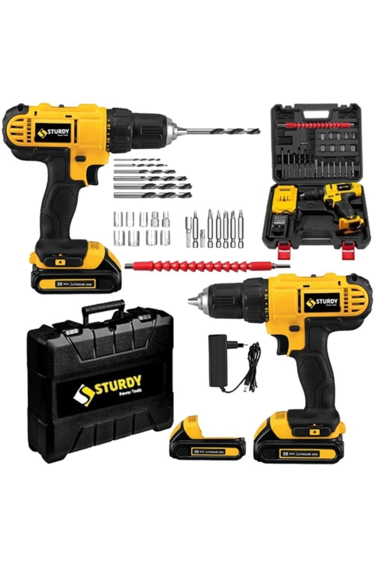 Sturdy Japon Professıonel Tools 58v 8ah Drt Metal Şanzıman Şarjlı Çift Akülü Vidalama 27prç Uç Setli
