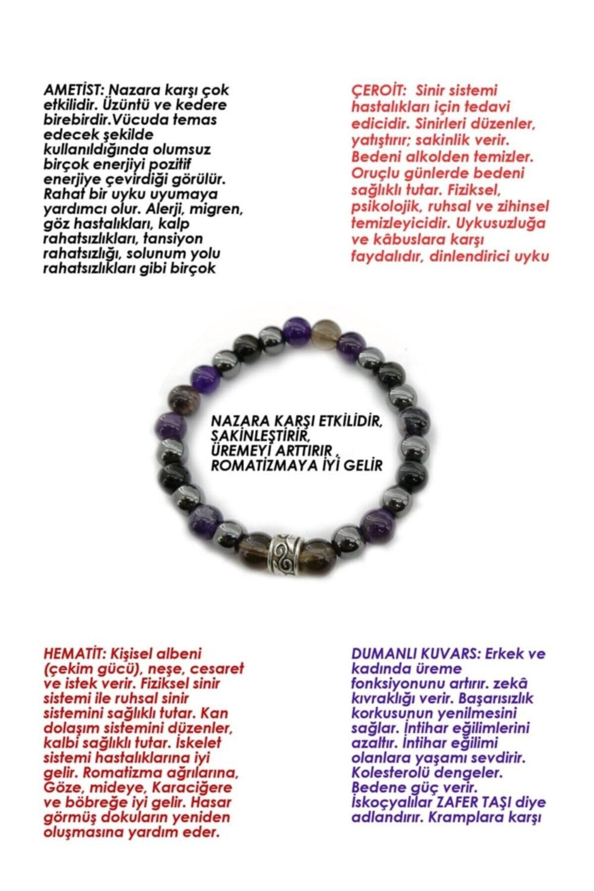 OSMANLI DEĞERLİ TAŞ Doğal Taş Bileklik- Hematit-dumanlı Kuvars- Ametist- Çeroit