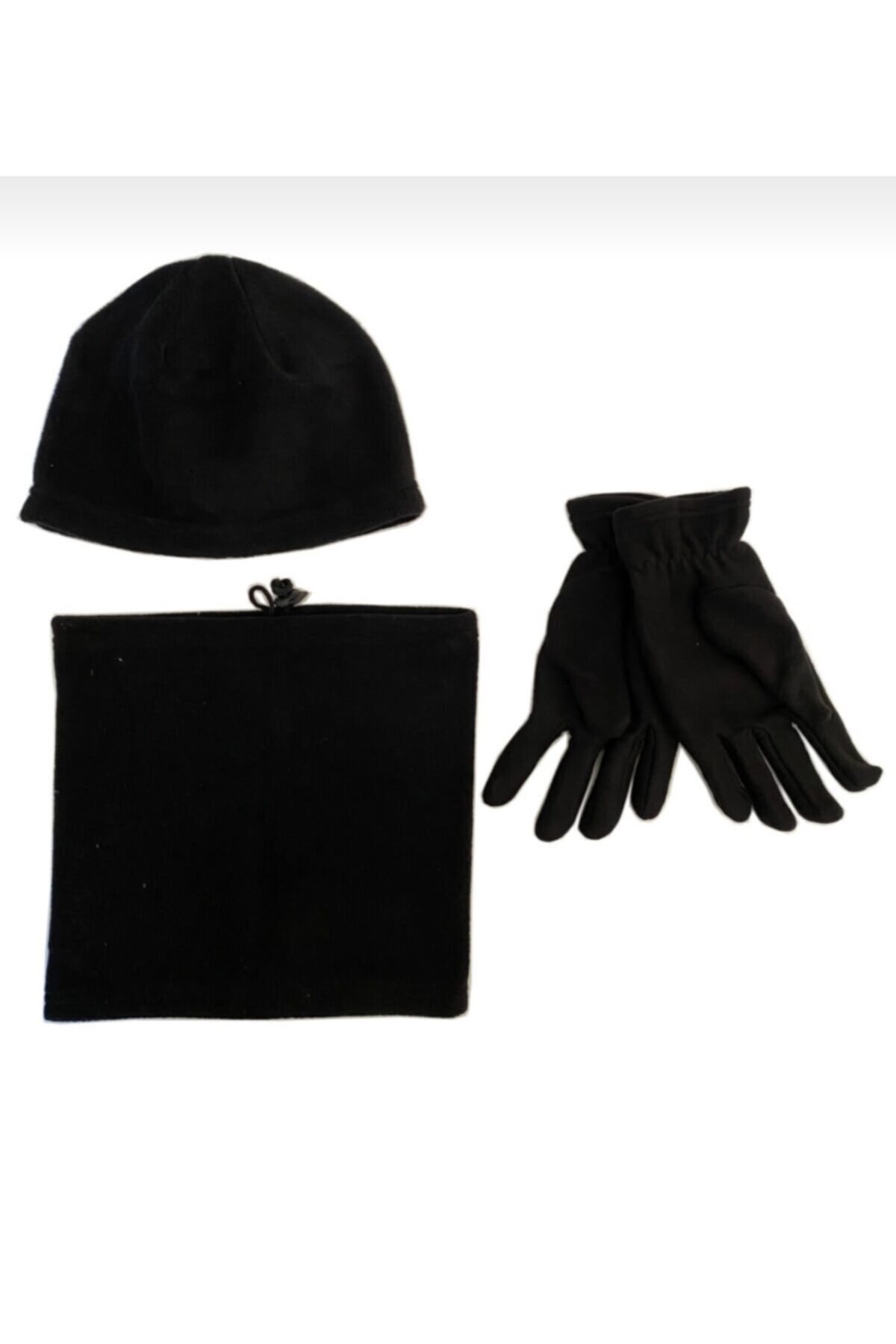 YILMAZ ASKERİ SHOP Polar Siyah Bere Boyunluk Eldiven 3’lü Set