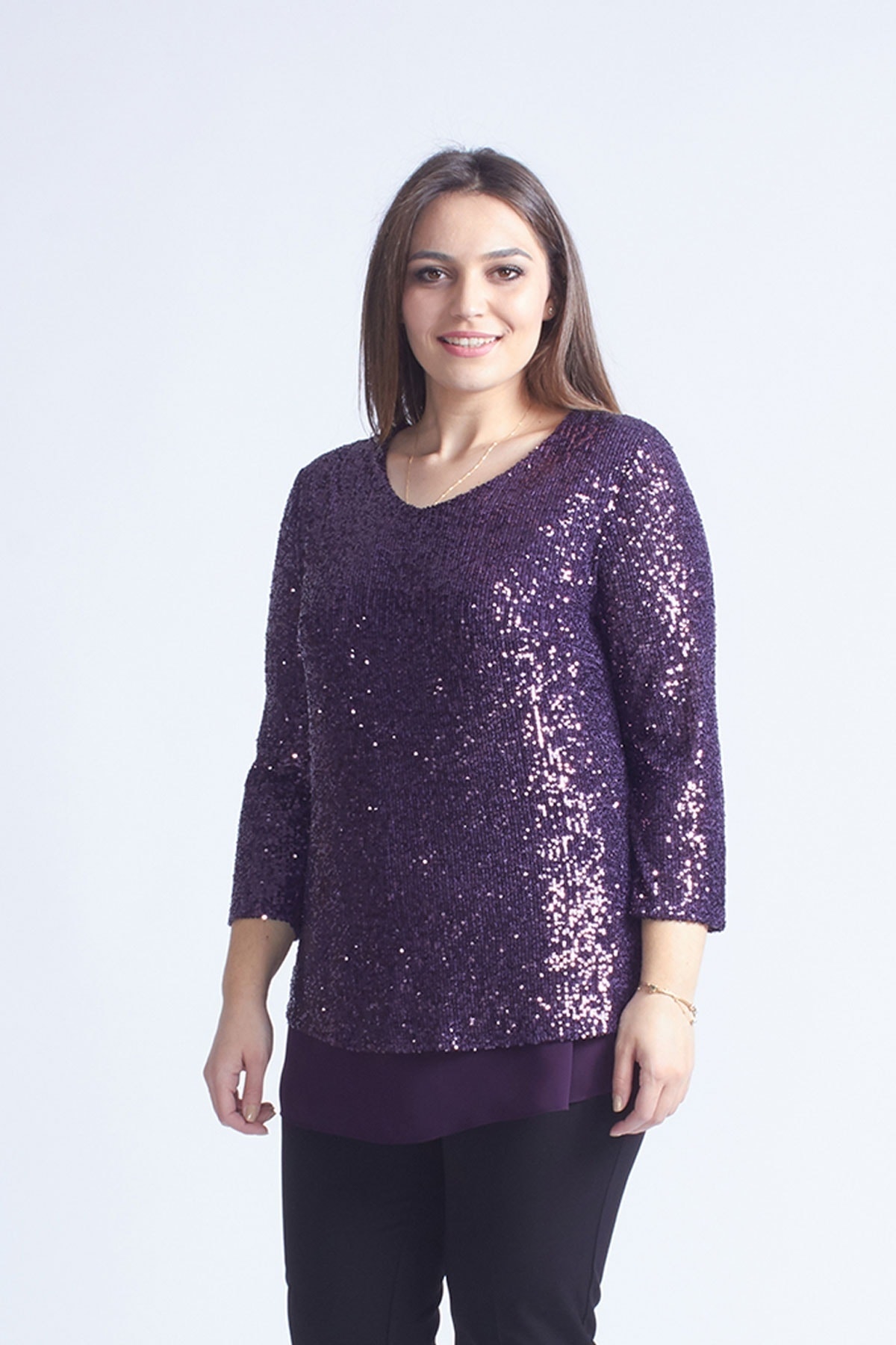Moda Berray 28034 Payet Büyük Beden Bluz Mürdüm