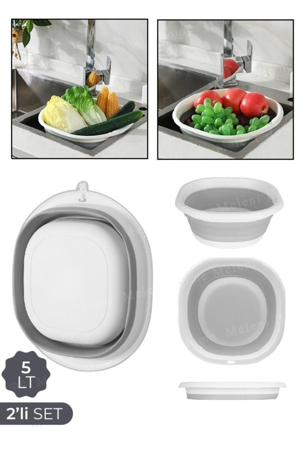 Meleni Home Set Katlanır Badya Leğen Akordiyon Katlanabilir Badya 5 Litre 2'li
