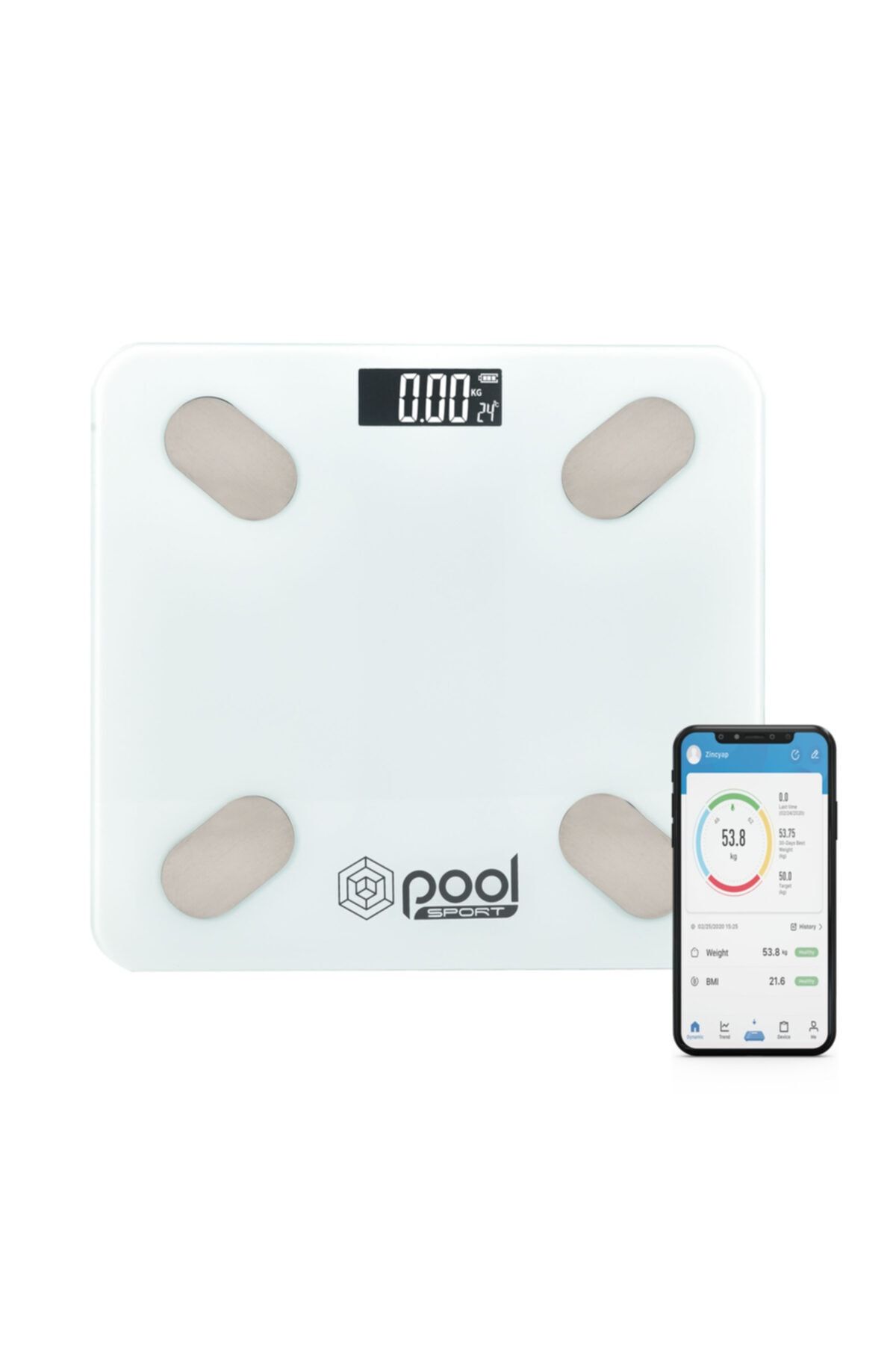 POOL Sport Hz-1101 Beyaz Yağ Ölçer Fonksiyonlu Akıllı Bluetooth Baskül