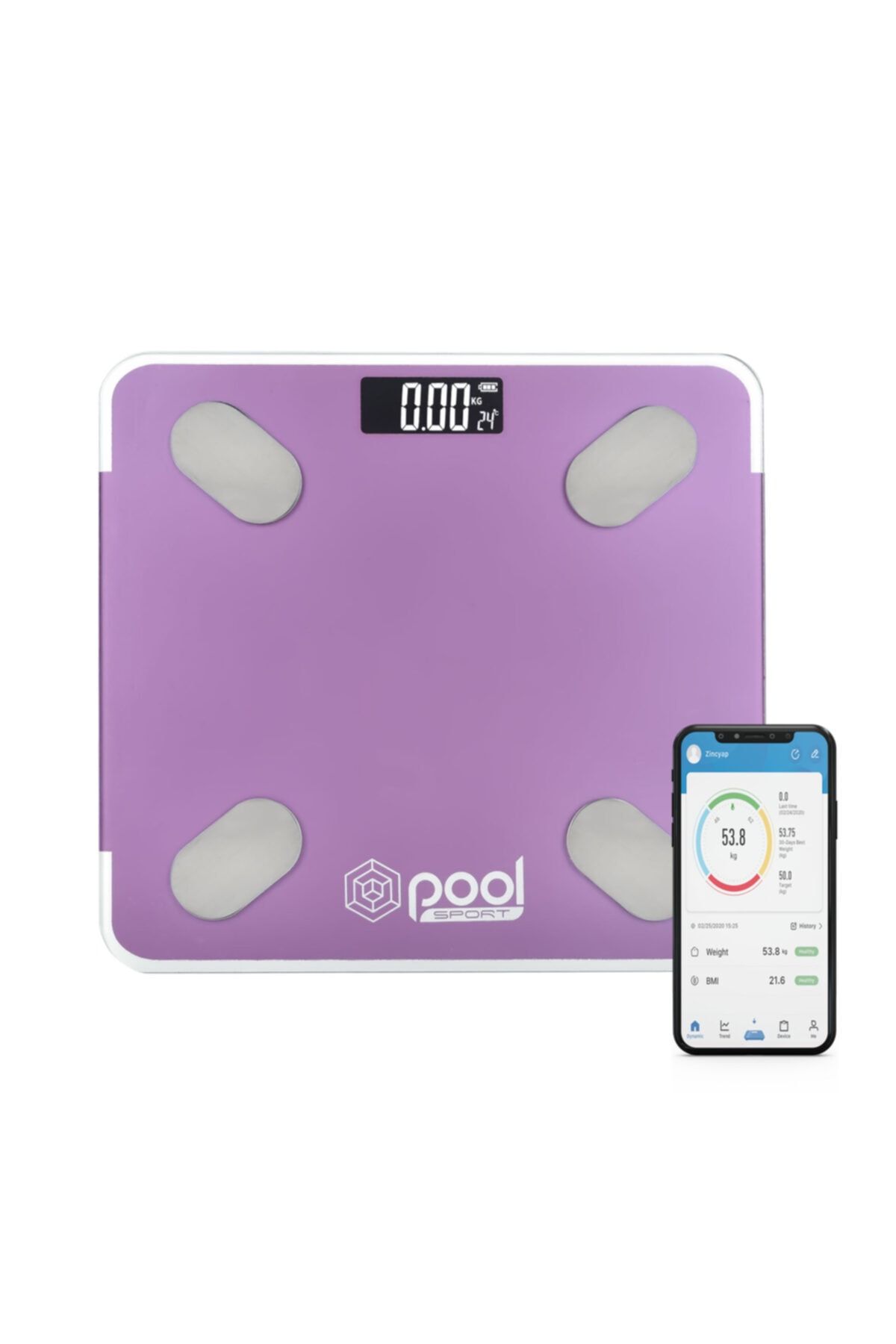 POOL Sport Hz-1101 Mor Yağ Ölçer Fonksiyonlu Akıllı Bluetooth Baskül