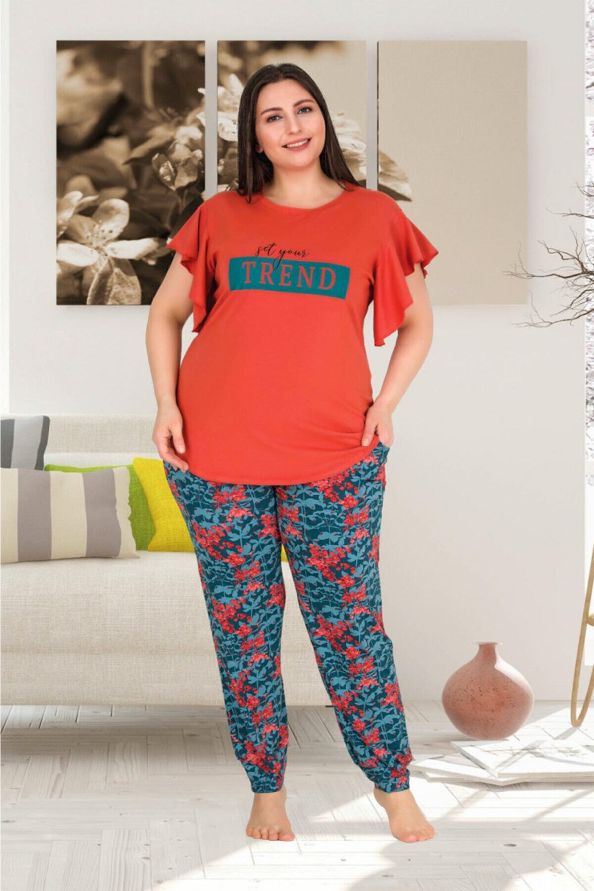 Lady Somon Büyük Beden Kısa Kol Pijama Takımı