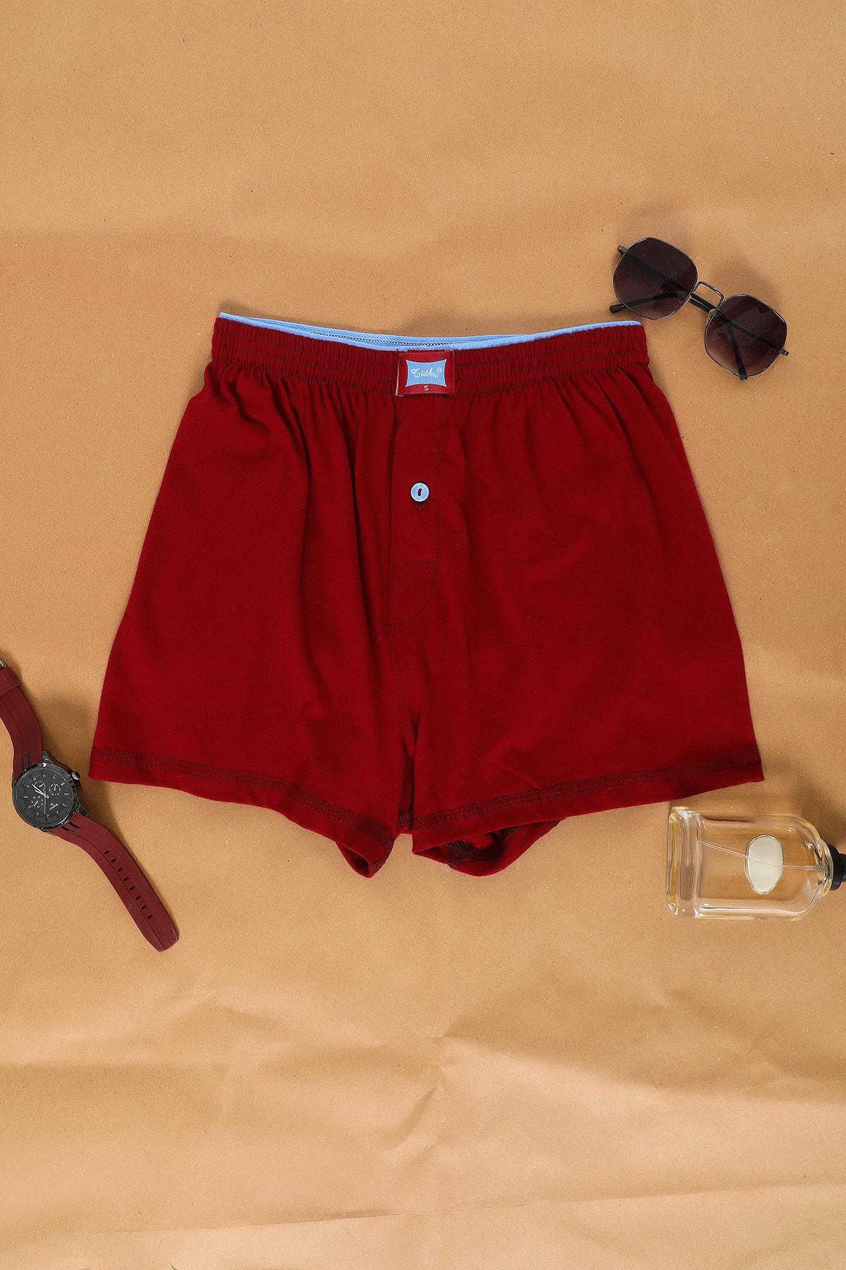 Tutku Erkek Bordo Renkli 6'lı Paket Penye Düğmeli Boxer(yılbaşı Özel)