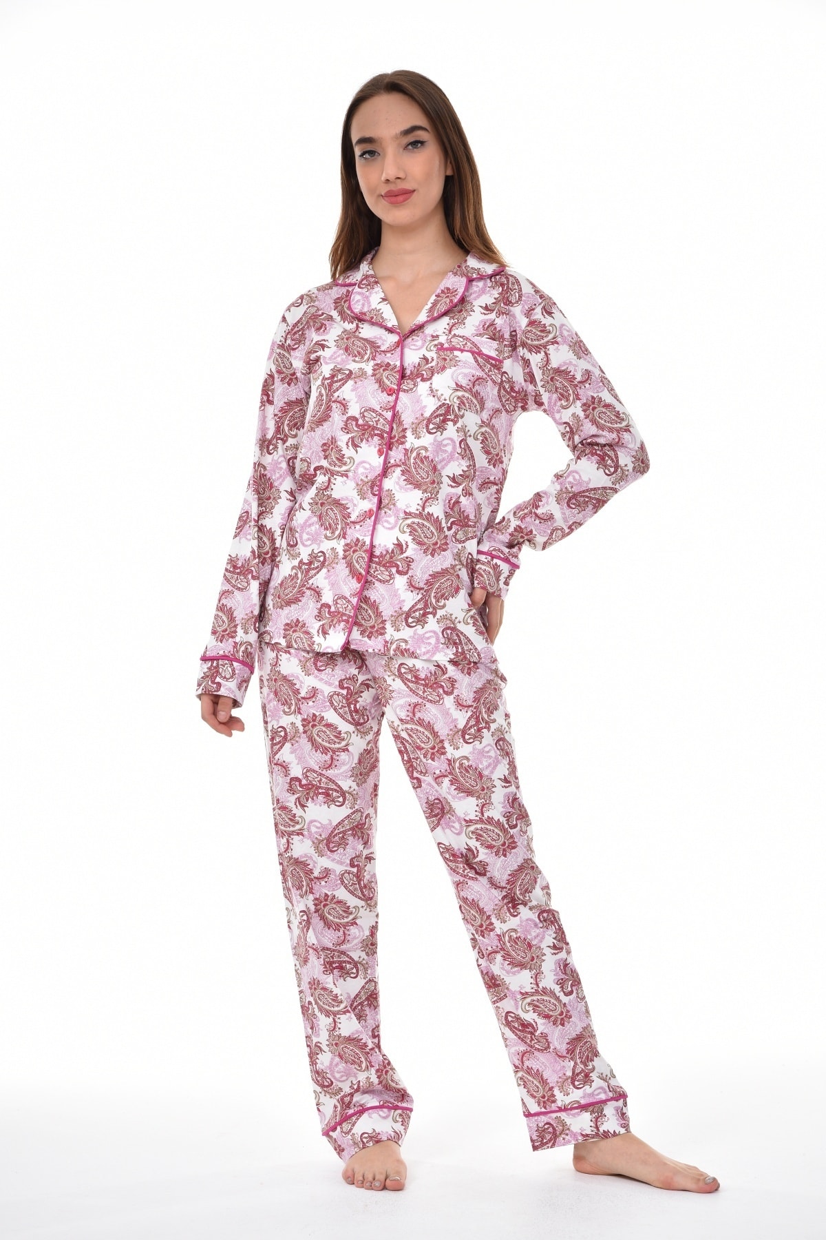 Heybe shop Pianoluce Kadın Pamuklu Desenli Önden Düğmeli Pijama Takım Plwm22pjt001
