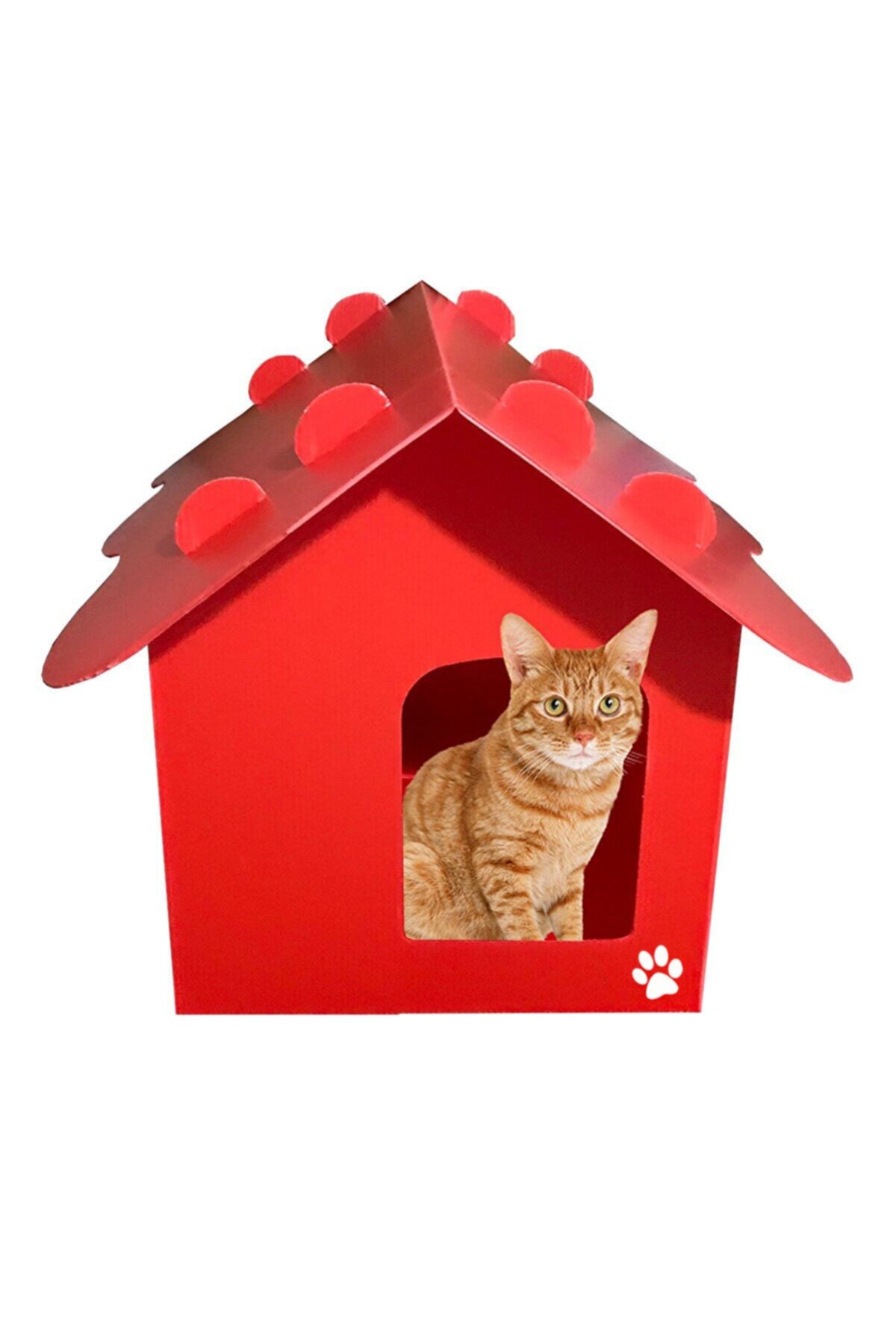 Pati Mama Çatılı Su Geçirmez Pp Patili Plastik Dış Mekan Kedi Evi (45X43X35CM) - Kırmızı
