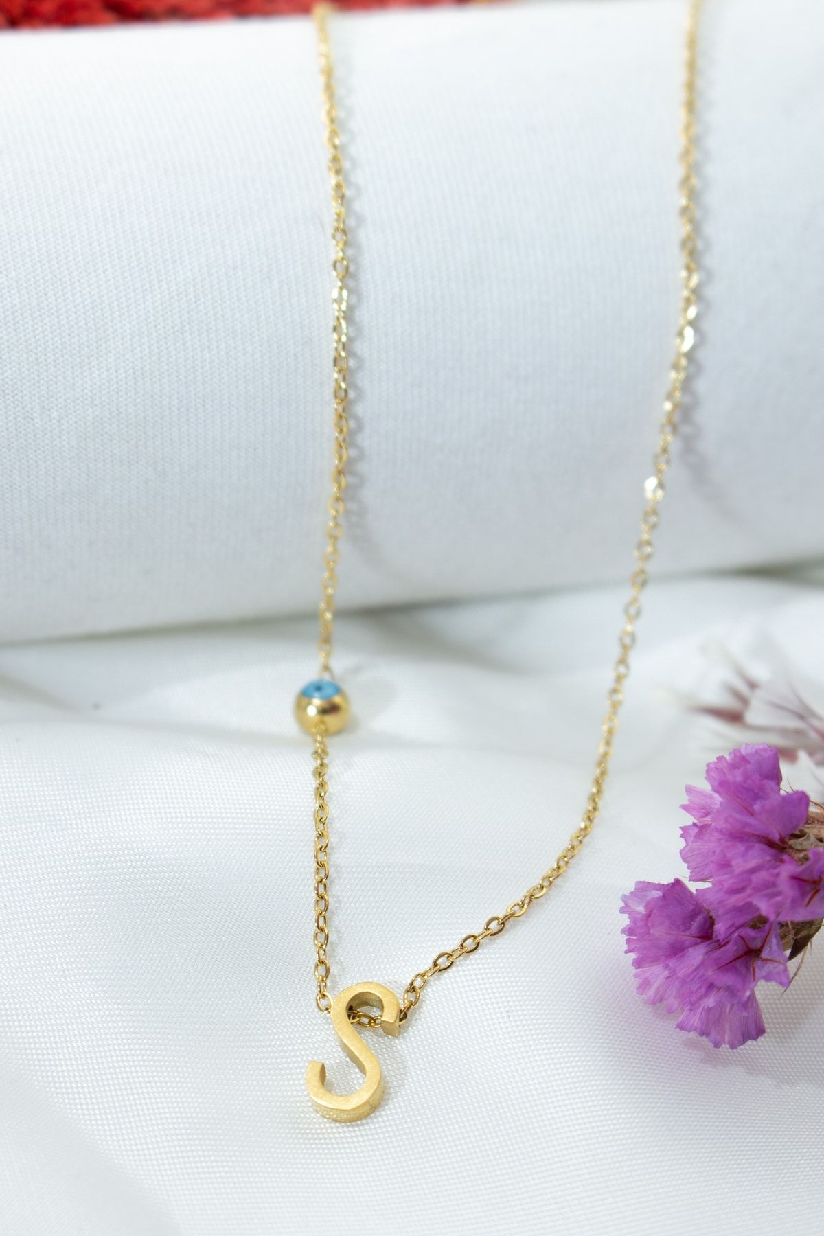 STONE CAPSULE Altın Kaplama Çelik Harfli Kolye, S Harfi, 40cm + 5cm Zincir Uzunluğu , Kararmaz Gold Renk