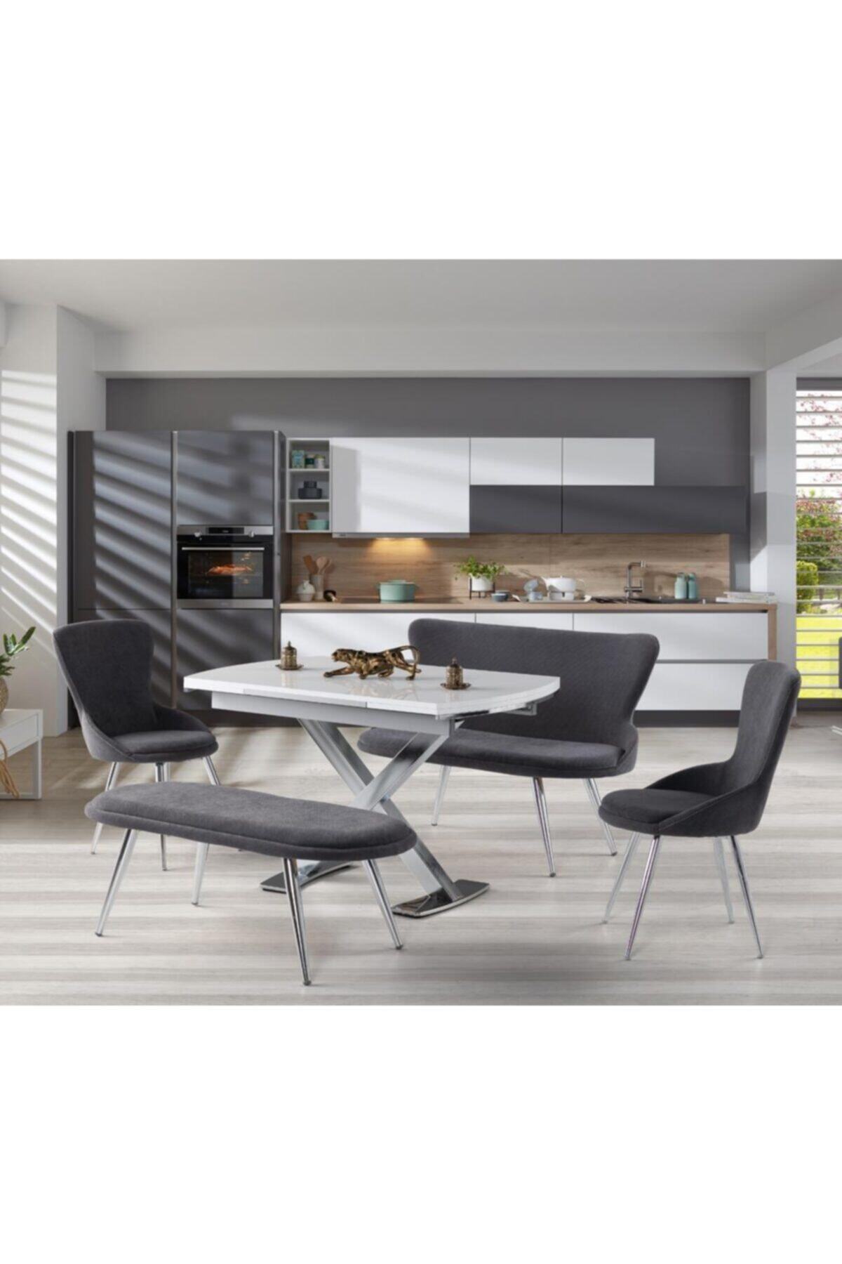 MİKRON HOME X Ayak Masa Banklı Masa Takımı