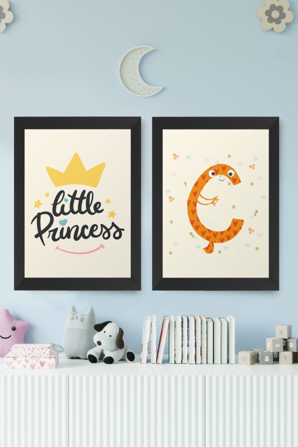 digital art Little Princess Prenses Kız Çocuk Odası Ç Isim Baş Harfli Tablo Siyah