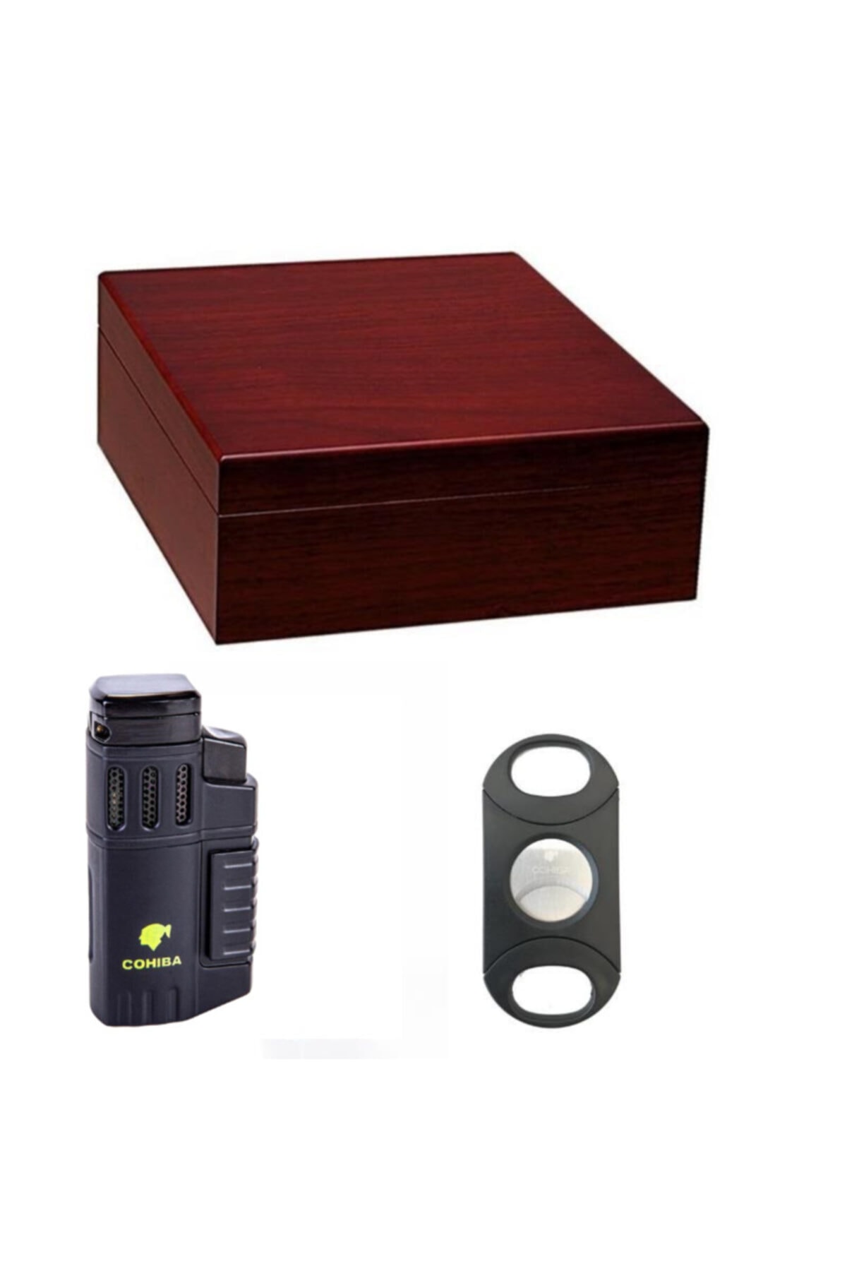 PremiumQuality Las Tunas Humidor, Cohiba Kesici, Çakmak Puro Başlangıç Seti