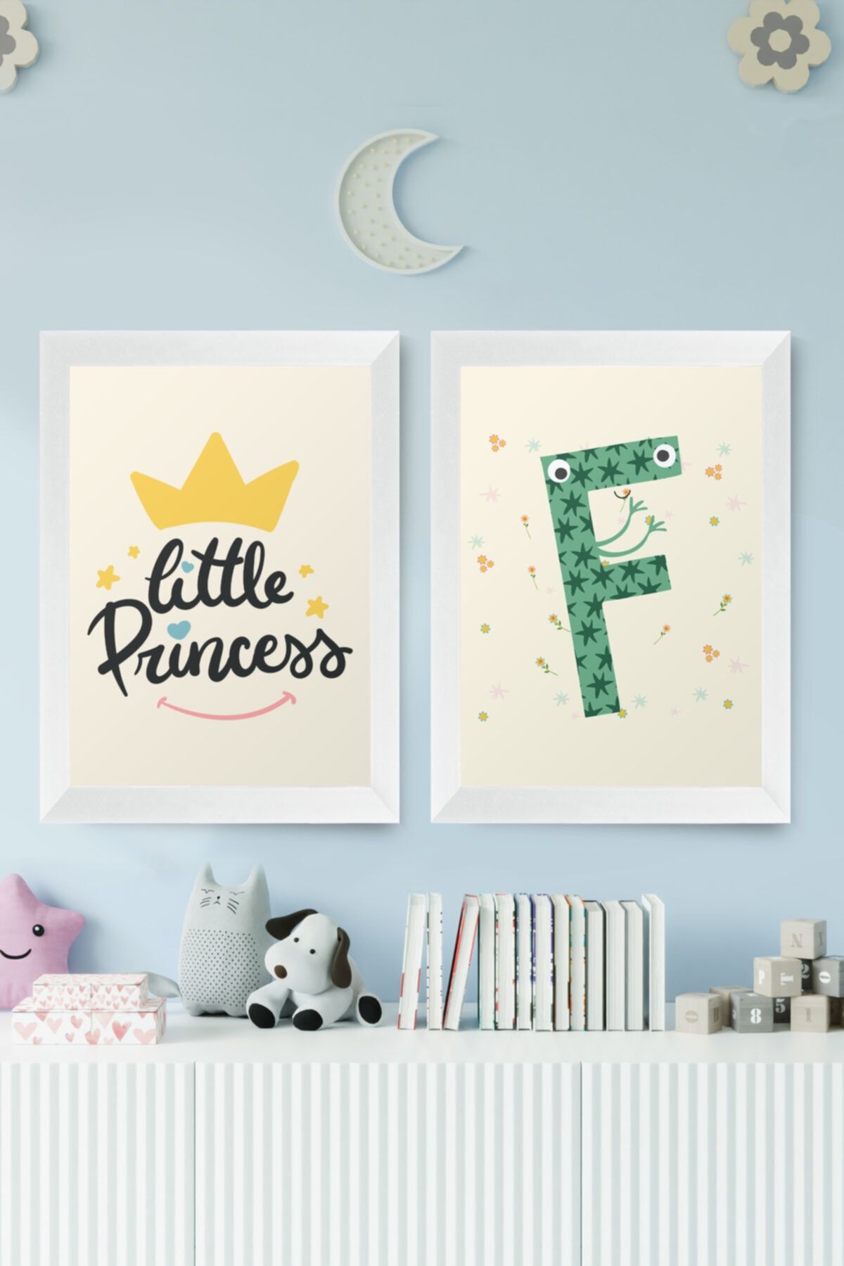 digital art Little Princess Prenses Kız Çocuk Odası F Isim Baş Harfli Tablo Beyaz