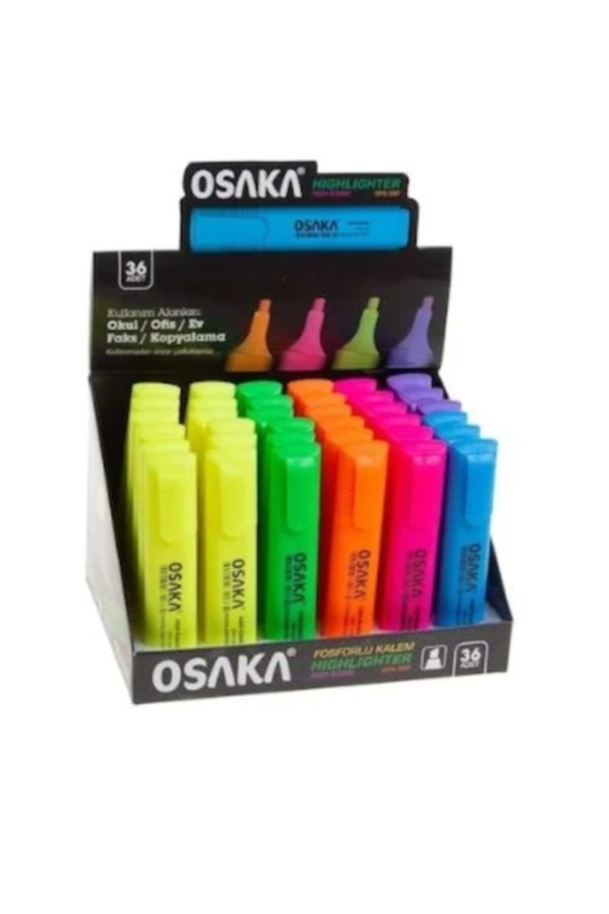 Osaka 36 Adetli Stand Fosforlu Kalem Canlı Renkler