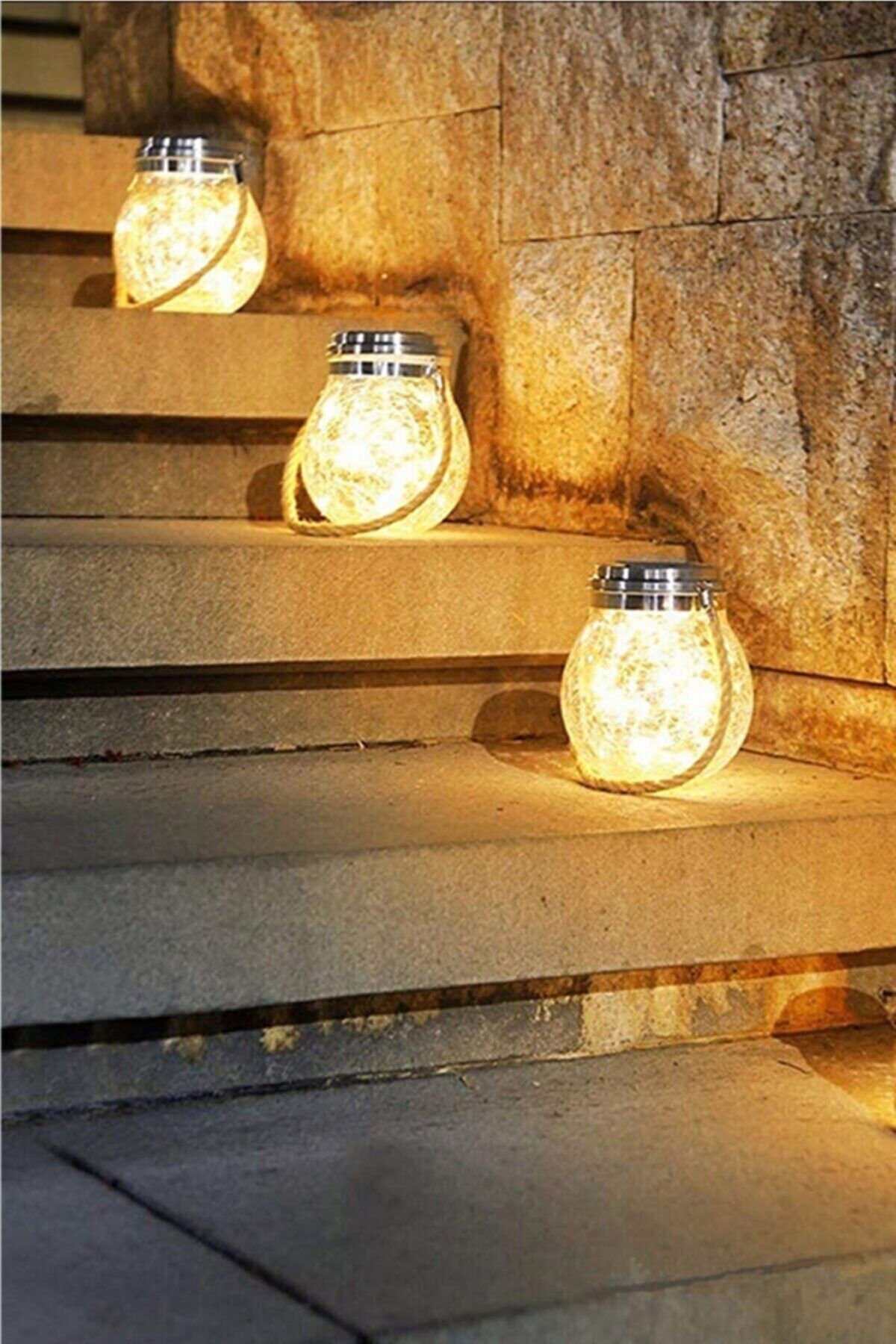 Partini Seç 3 Adet Dekoratif Solar Ledli Sarkıt Cam Kavanoz Günışığı, Güneş Enerjili Dekoratif Aydınlatma