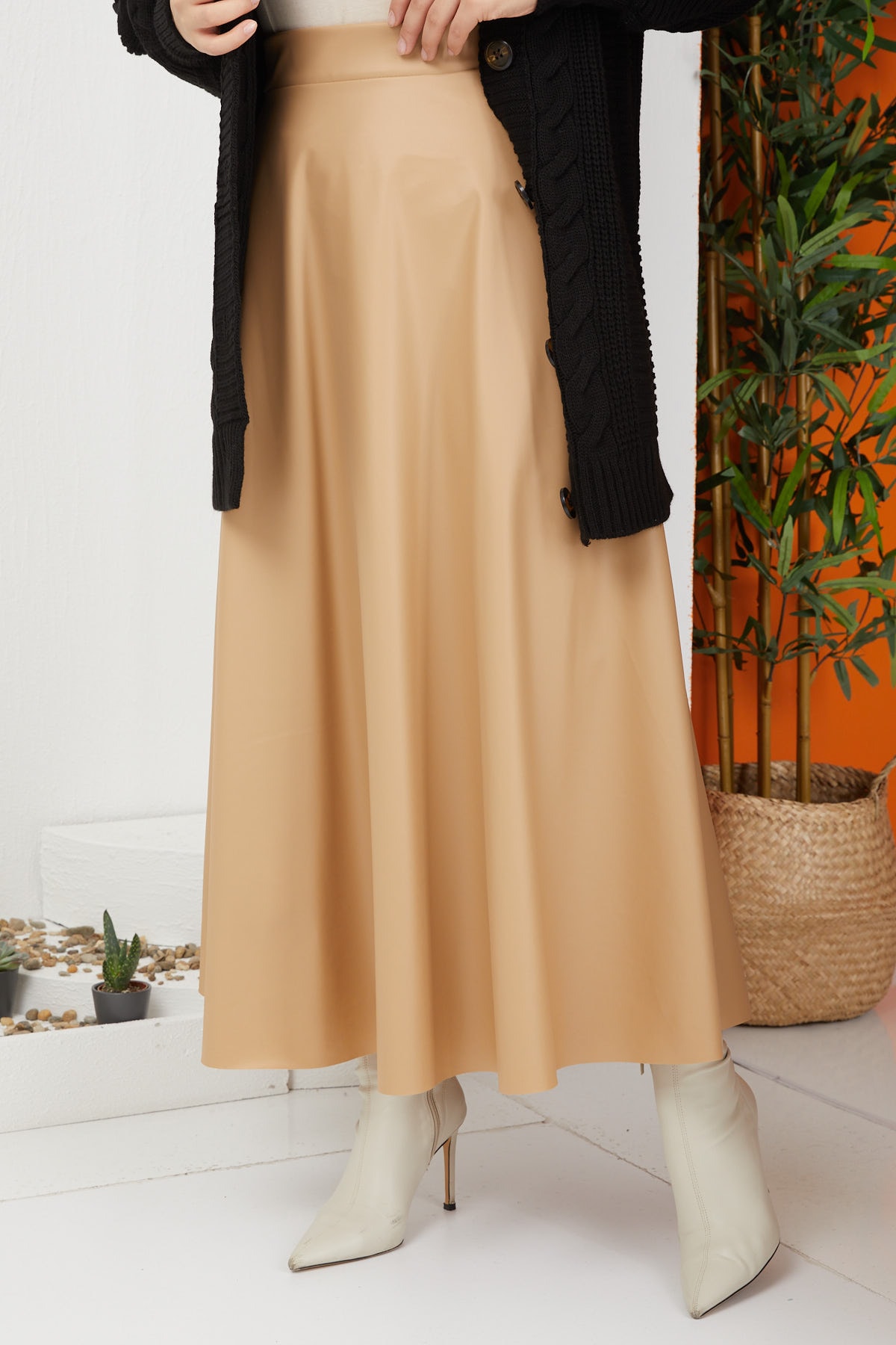 İmajButik Mevlana Model Suni Deri Etek/bej