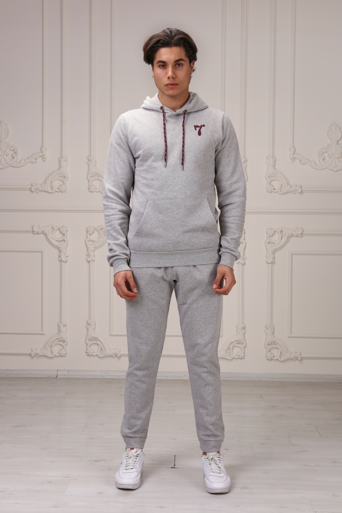 Seven Degrees Marka Ihracat Eşofman Takım Model Erkek Regular Fit Gri Melanj 3 Iplik Şardonlu