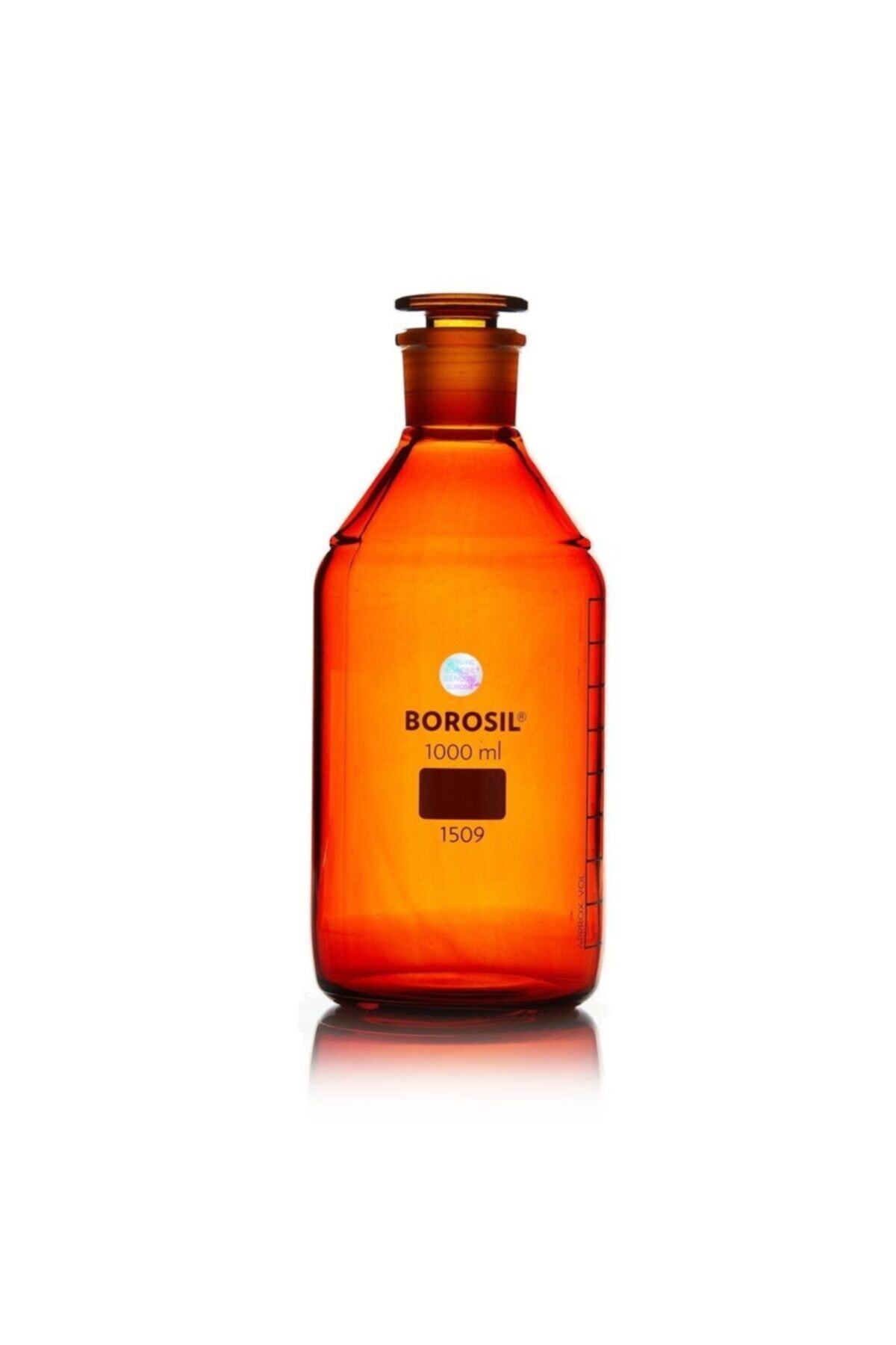 Borosil Miyar Cam Şişe - 1000 ml - Amber - Şilifli - Cam Tıpa - 1 Adet/paket - 100% Ikat - Şilif:29/32
