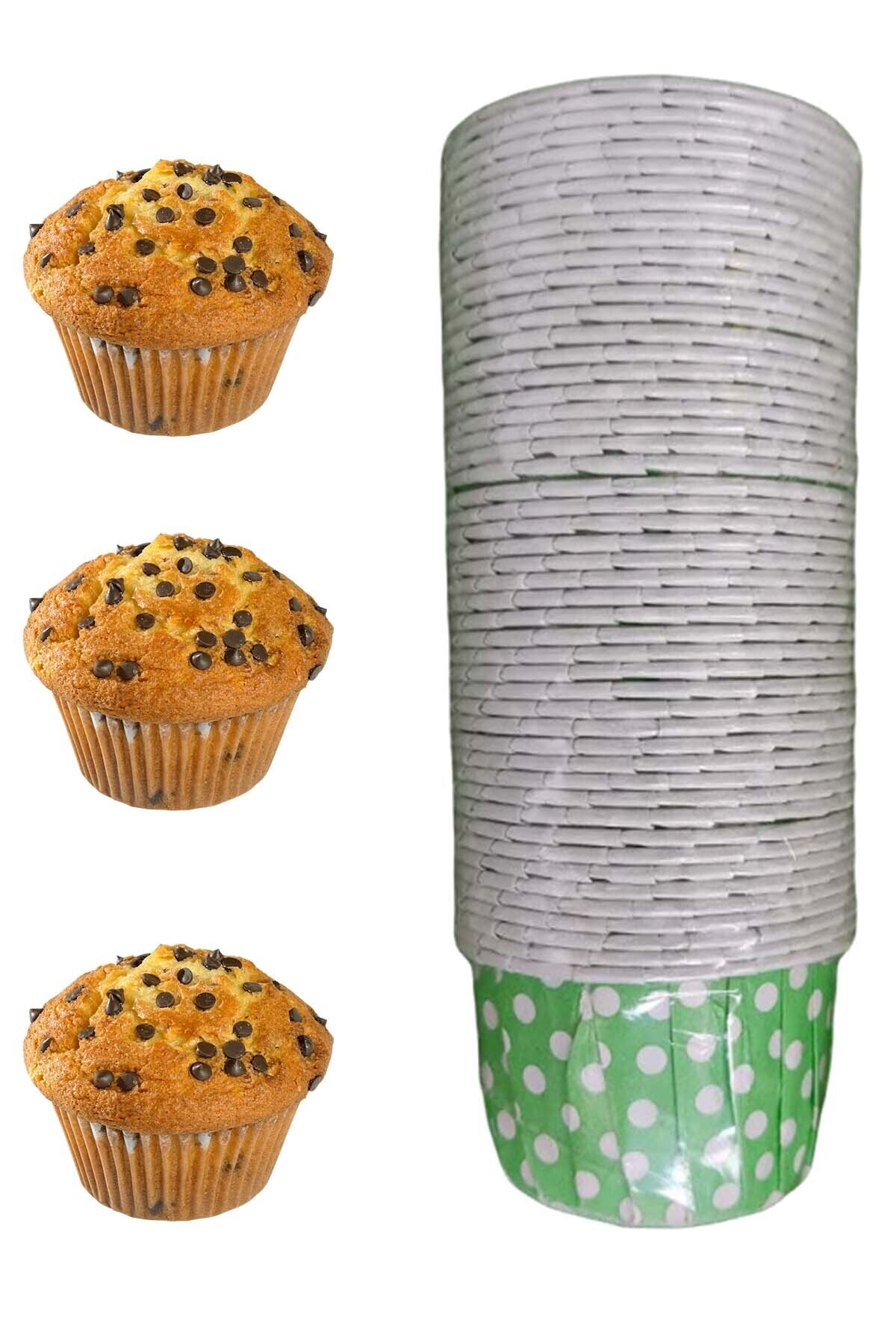 NE GELDİ 50'li Küçük Boy Yeşil Desenli Kağıt Muffin Kapsülü