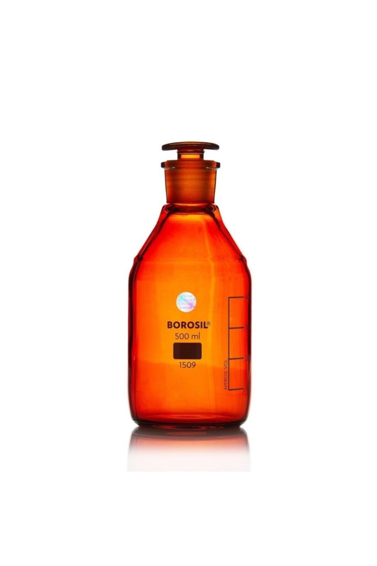 Borosil Miyar Cam Şişe - 500 ml - Amber - Şilifli - Cam Tıpa - 1 Adet/paket - 100% Ikat - Şilif:24/29