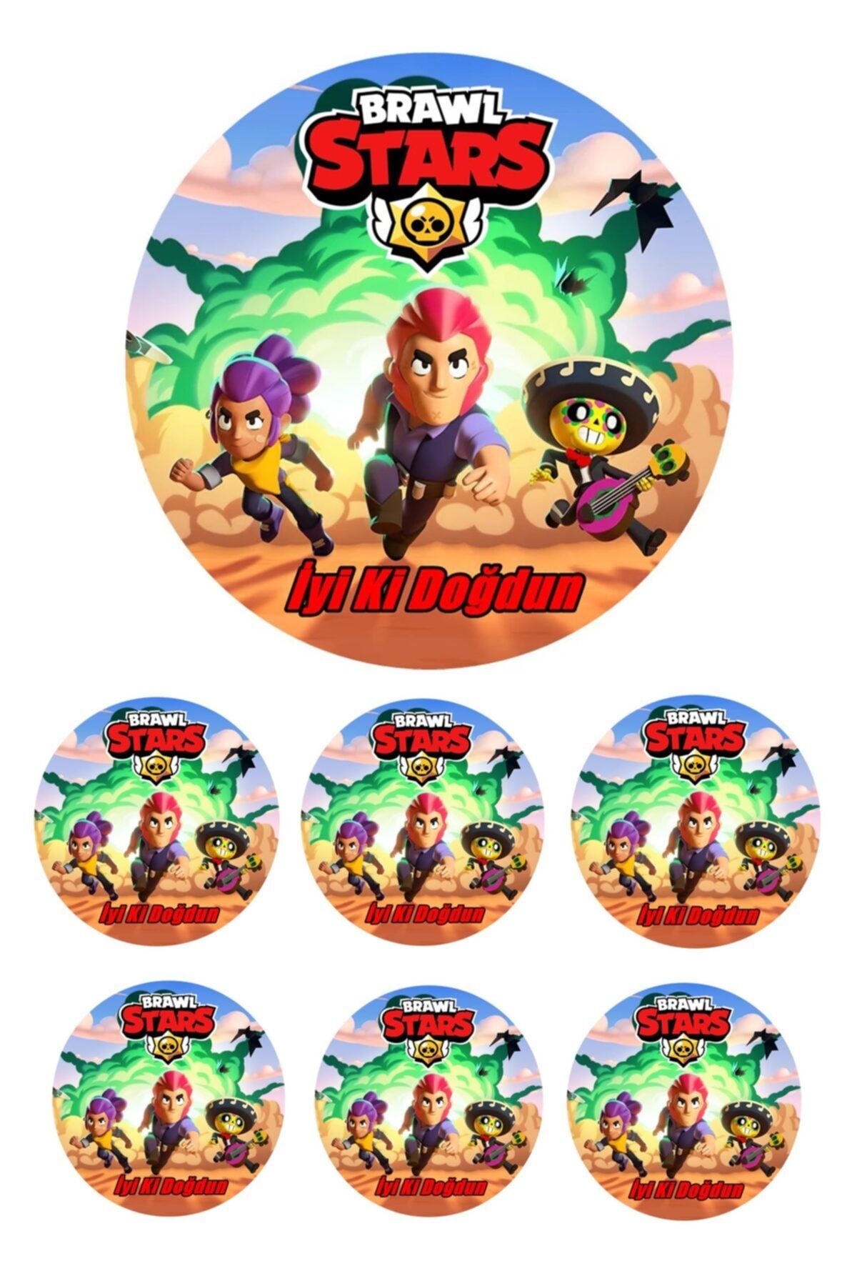 Pasta9 Yenilebilir Pasta Resmi Brawlstras Pirinç Kağıdından 6-8-10 Kişilik Pastaya Uygun 16 Cm