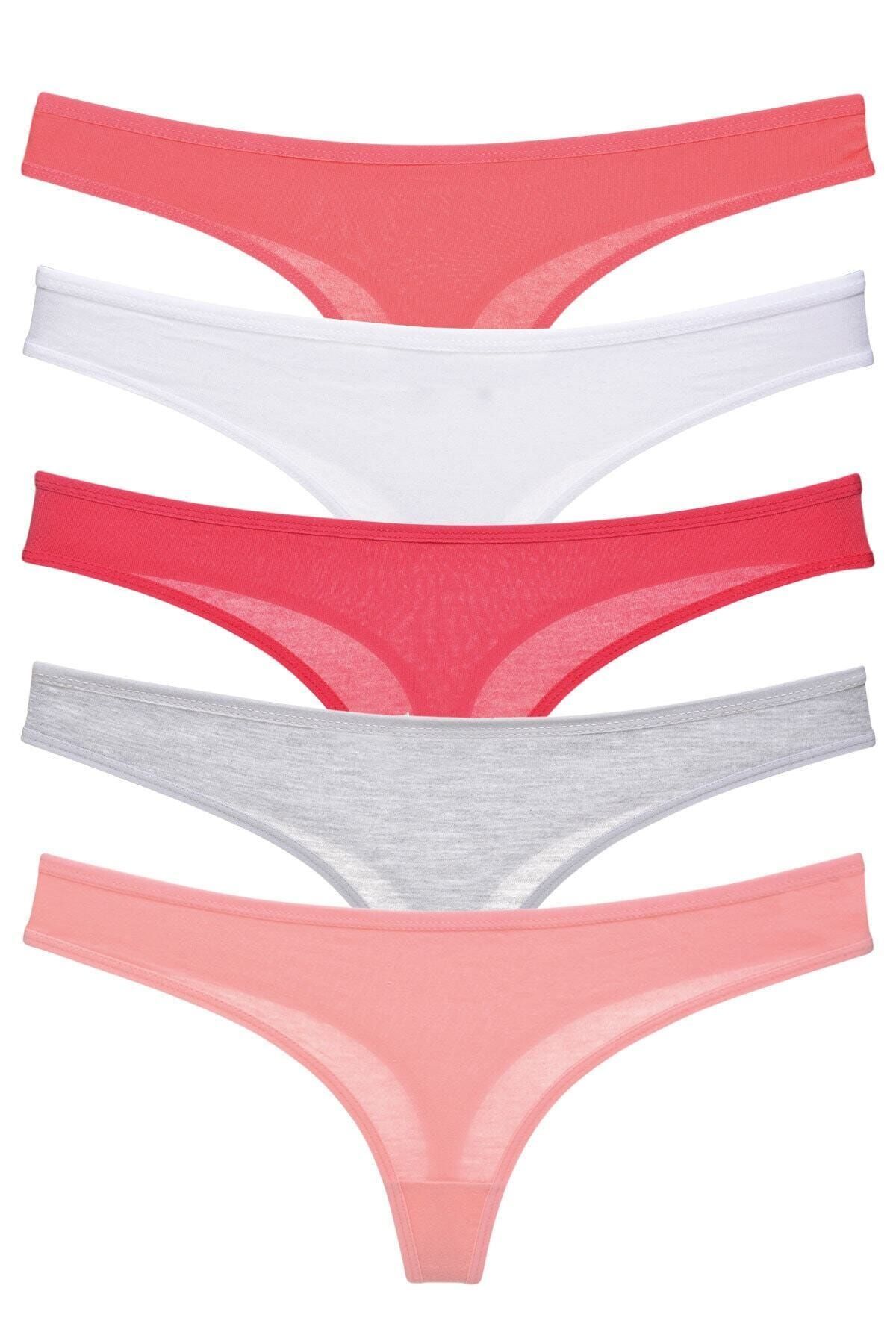 LadyMelex Kadın Karışık Renkli Klasik Pamuklu Tanga 5'li Paket