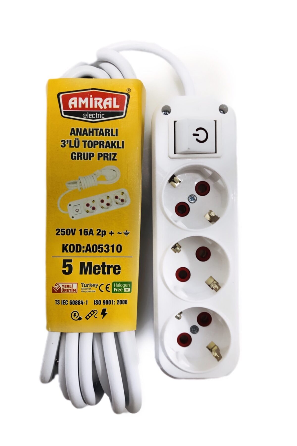 amiral 5 Metre Anahtarlı 3'lü Priz