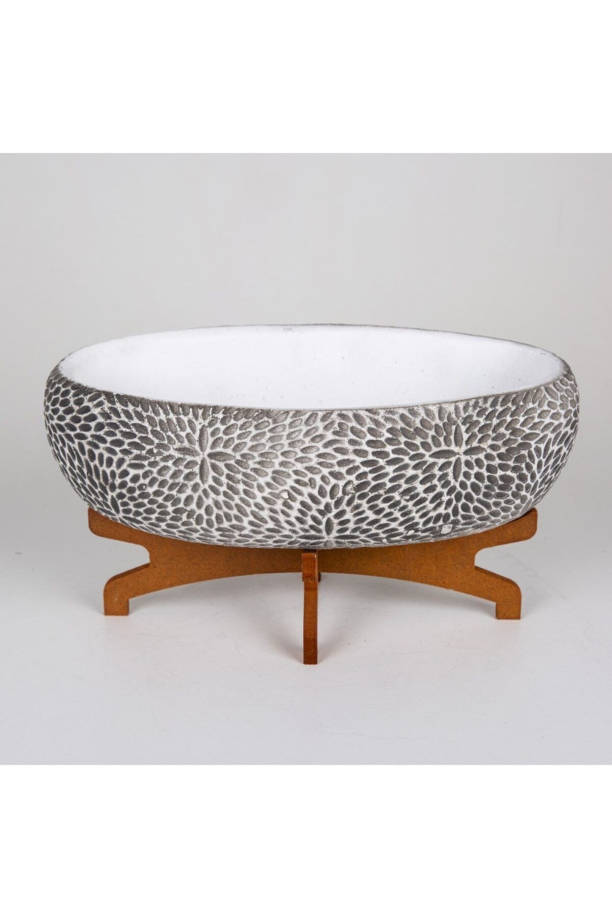 Lavivaplants Çiçek Motifli Oval Eskitme Beton Saksı Ayaklı