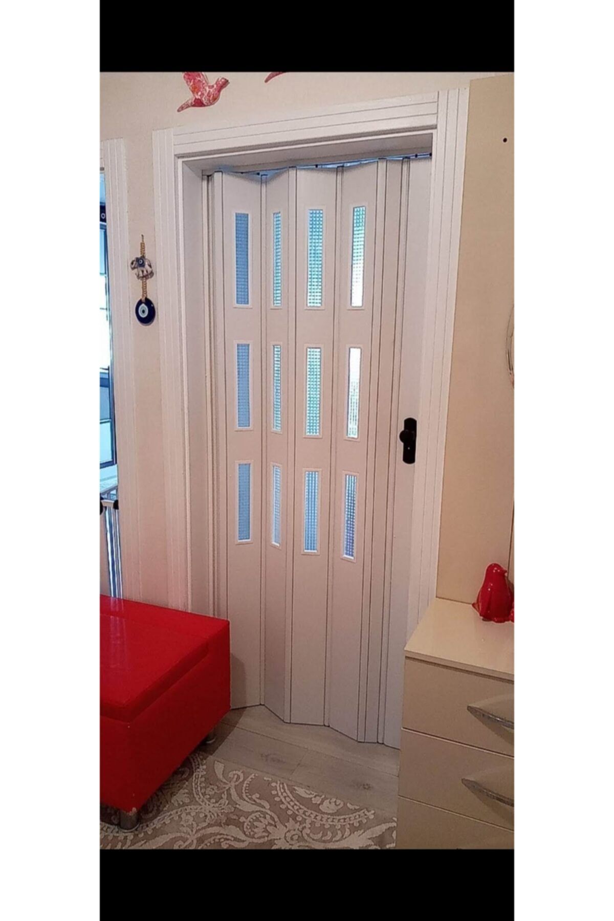 ERİKMANN Katlanır Kapı Camlı 70 H215 Beyaz Kalın Pvc Akordiyon