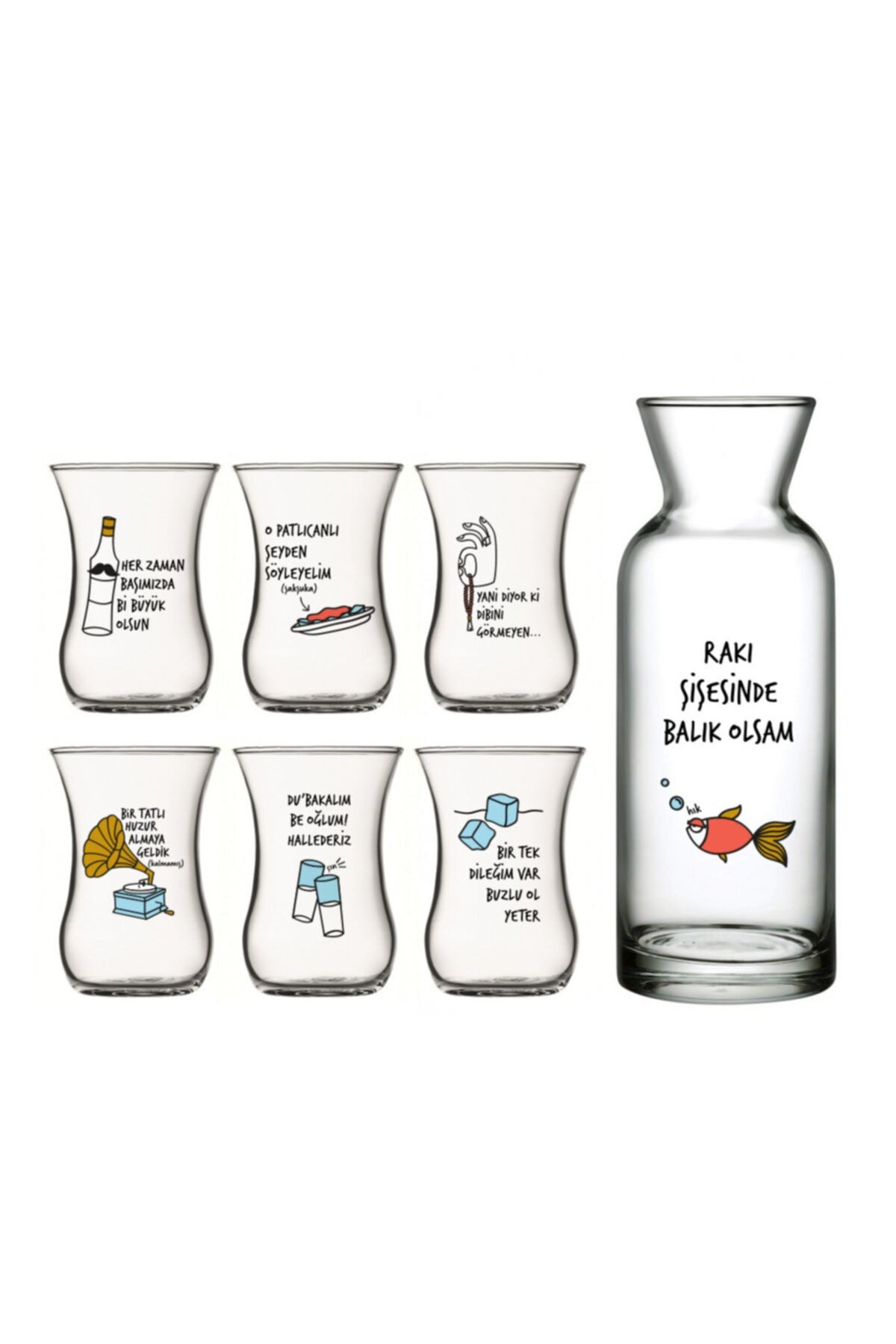 ZEK Bi Kalender Meşrep  6+1 Çay Bardağı Karaf Seti