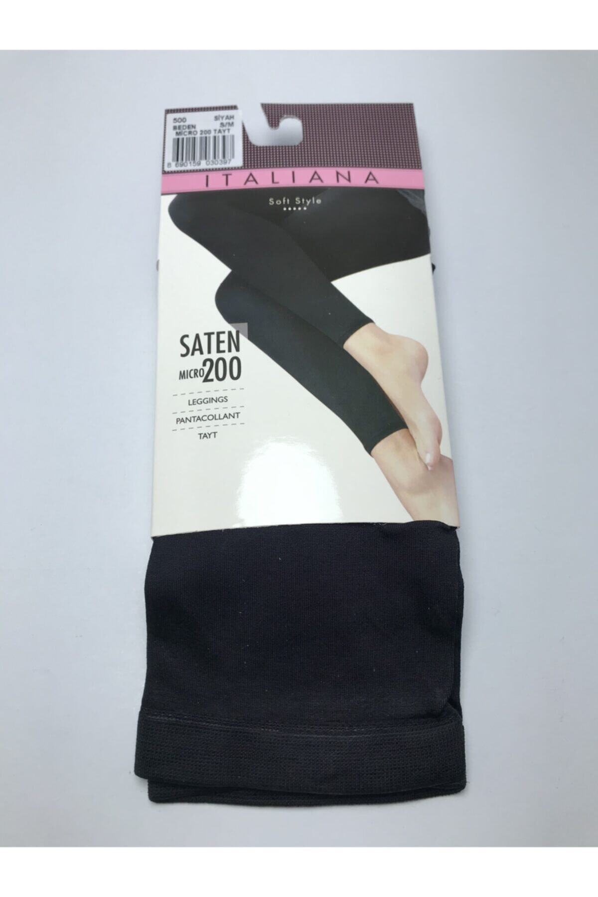 İTALİANA Kadın Siyah Mikro Saten 200 Den Tayt