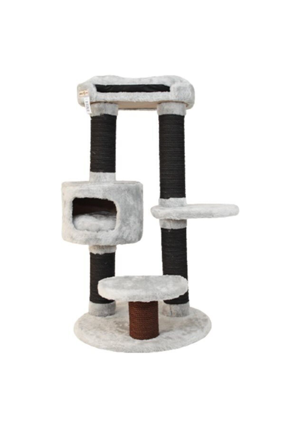 Krallen Kralle Yuvalı Kedi Tırmalama Ve Oyun Evi Açık Gri 60x60x112h Cm