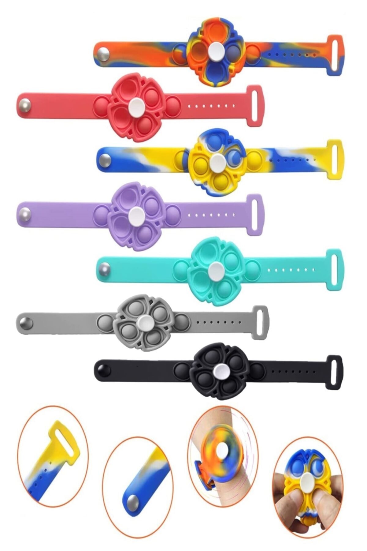 RoseRoi Pop It Push Bubble Fidget Duyusal Oyuncak Stres Çarkı Bileklik Popit 1 Adet