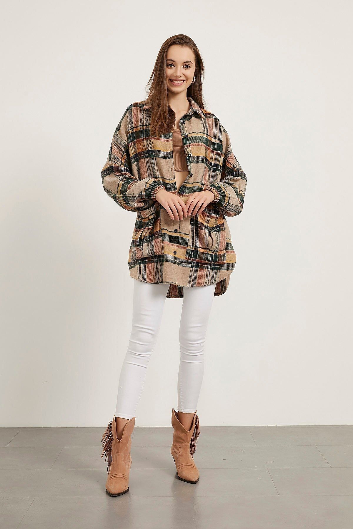 Arma Life Torba Cepli Ekose Oversize Tunik Gömlek